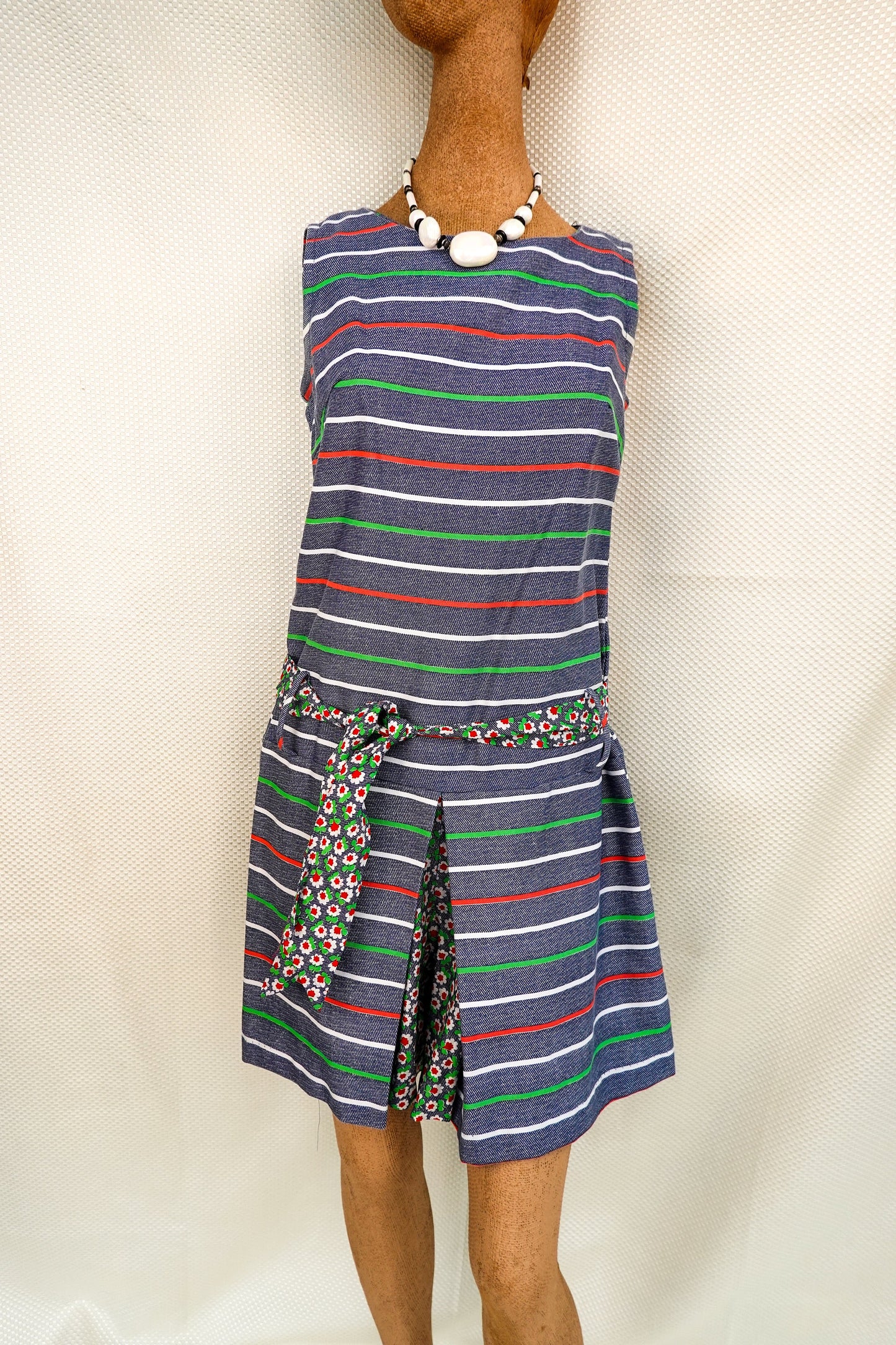 60's Romper - Vintage Handmade Striped Boxy Skort Romper - Sleeveless One Piece - Medium