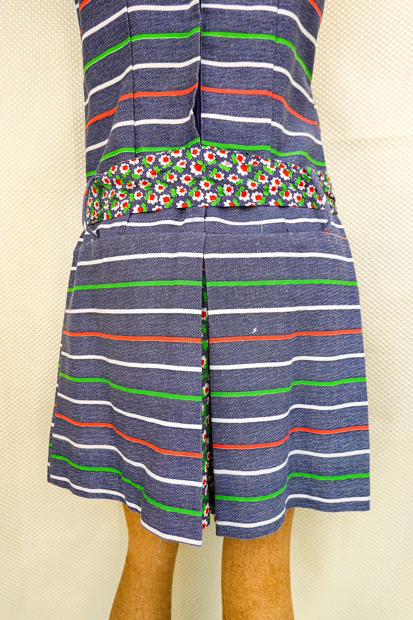 60's Romper - Vintage Handmade Striped Boxy Skort Romper - Sleeveless One Piece - Medium