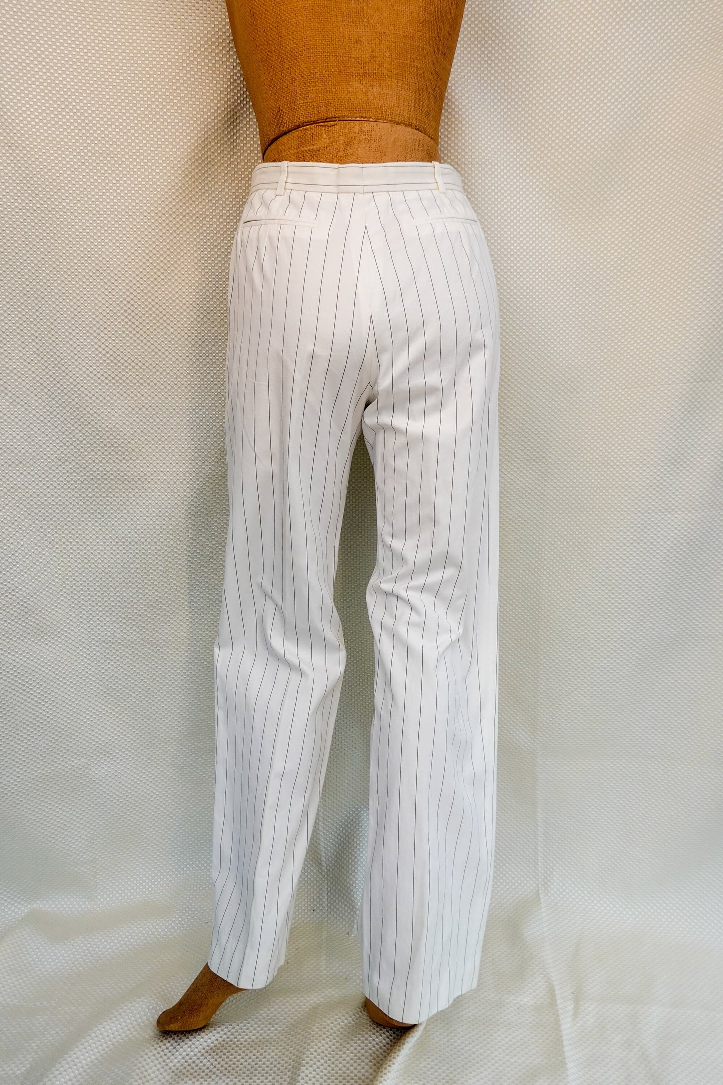 80's Yves Saint Laurent Rive Gauche White Pinstripe Pants - Lightweight Straight Leg Pants - Vintage YSL - 27" Waist