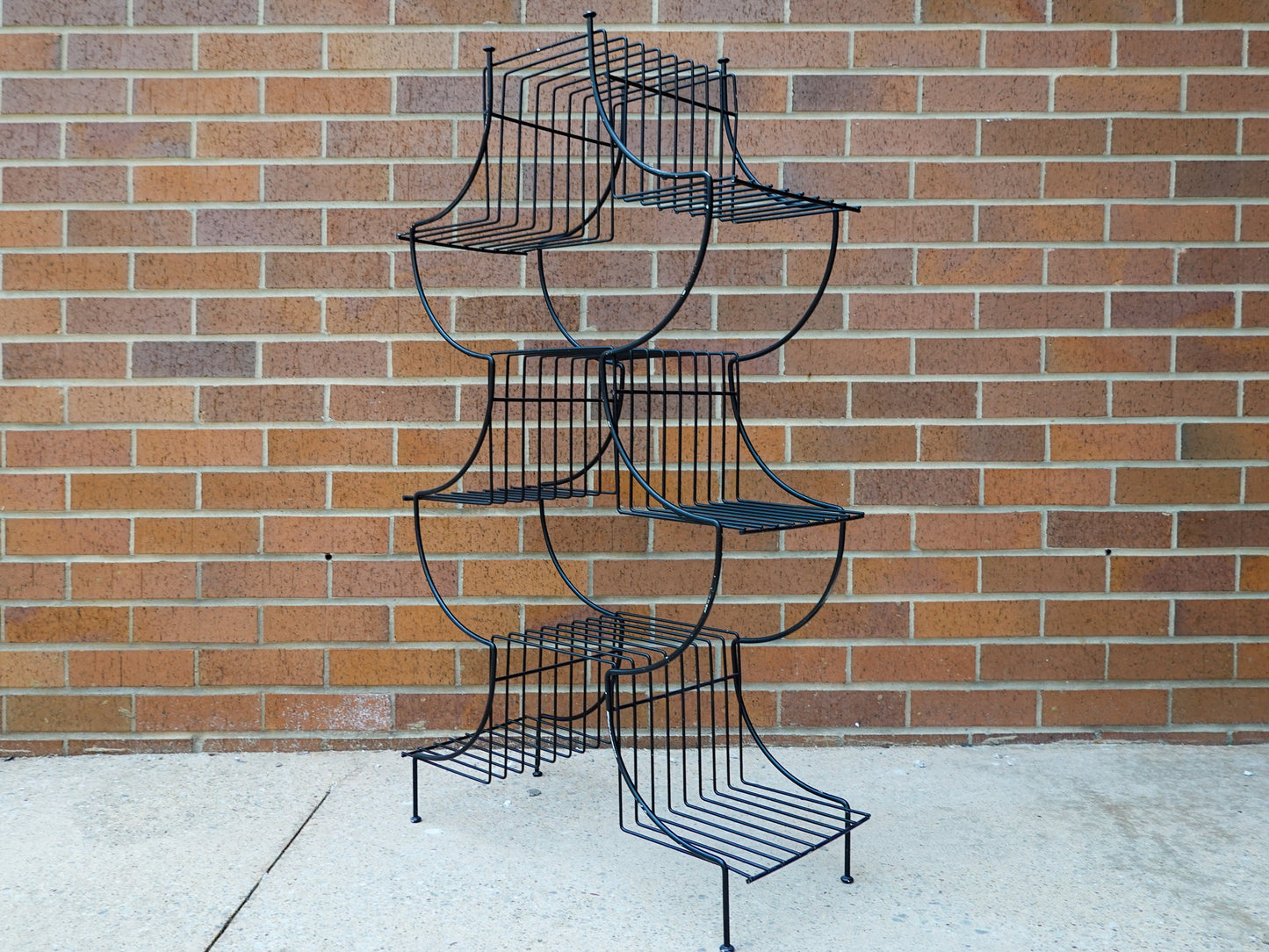Vintage Pagoda Plant Stand - Coated Wire Multi-Level MCM Plant Stand - Black Metal - 9 Platforms
