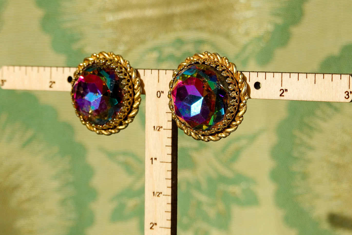 Vintage Schiaparelli Watermelon Aurora Borealis Rhinestone Earrings