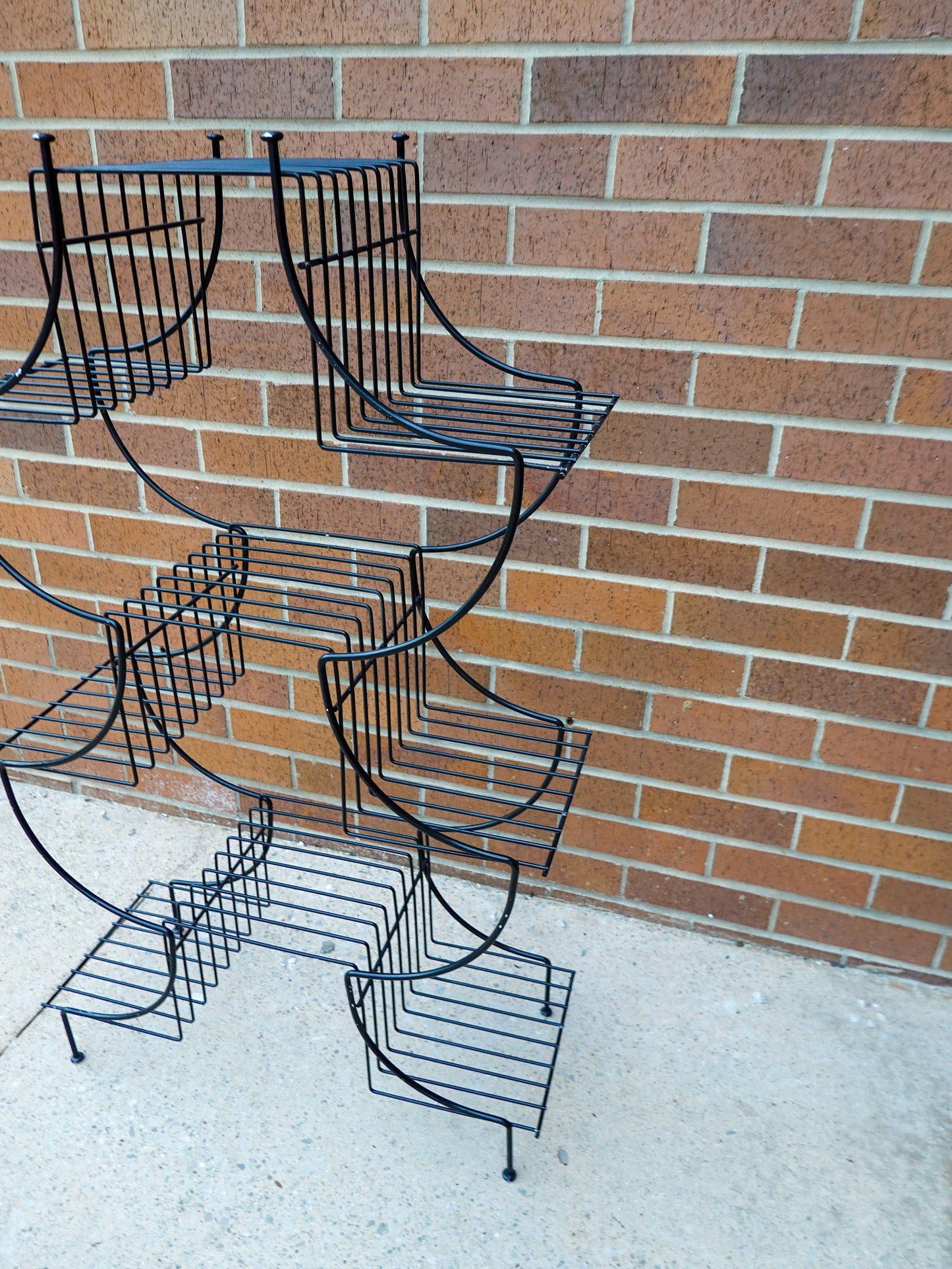 Vintage Pagoda Plant Stand - Coated Wire Multi-Level MCM Plant Stand - Black Metal - 9 Platforms