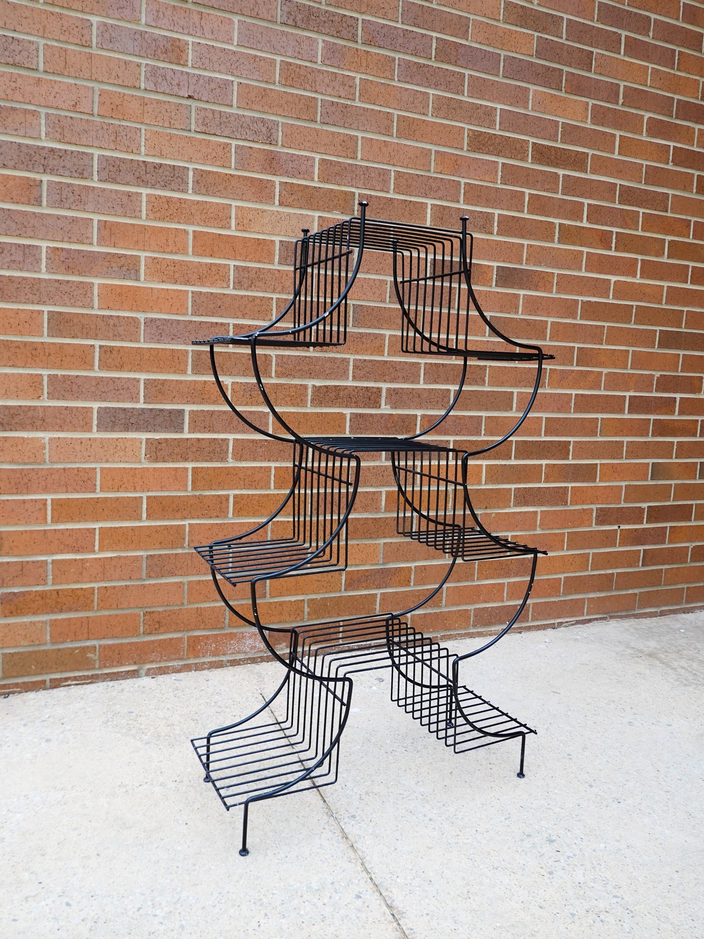 Vintage Pagoda Plant Stand - Coated Wire Multi-Level MCM Plant Stand - Black Metal - 9 Platforms