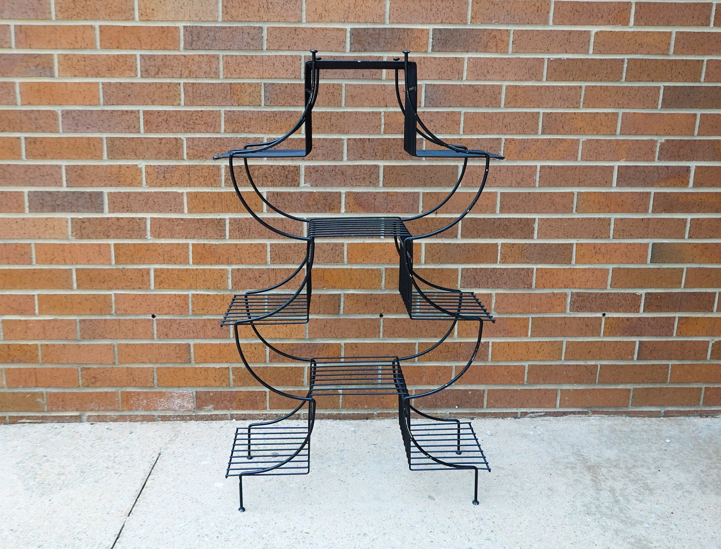 Vintage Pagoda Plant Stand - Coated Wire Multi-Level MCM Plant Stand - Black Metal - 9 Platforms