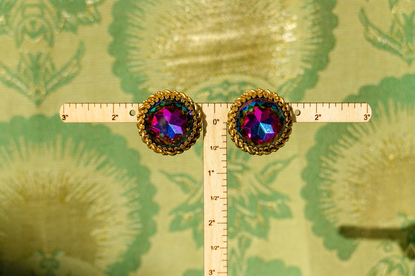 Vintage Schiaparelli Watermelon Aurora Borealis Rhinestone Earrings