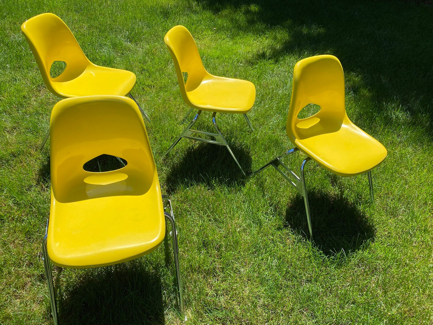 Yellow Shell Chairs - Krueger Metal Products - Molded Fiberglass & Steel - Mid Century Modern - American Made - 1960s