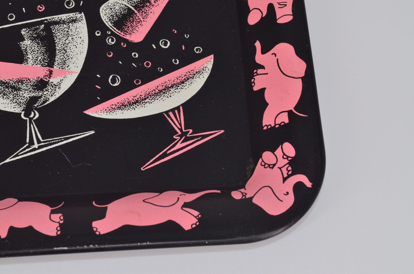 Vintage Pink Elephant Metal Tray - Mid Century Modern - Hand painted vanity tray, cocktail tray
