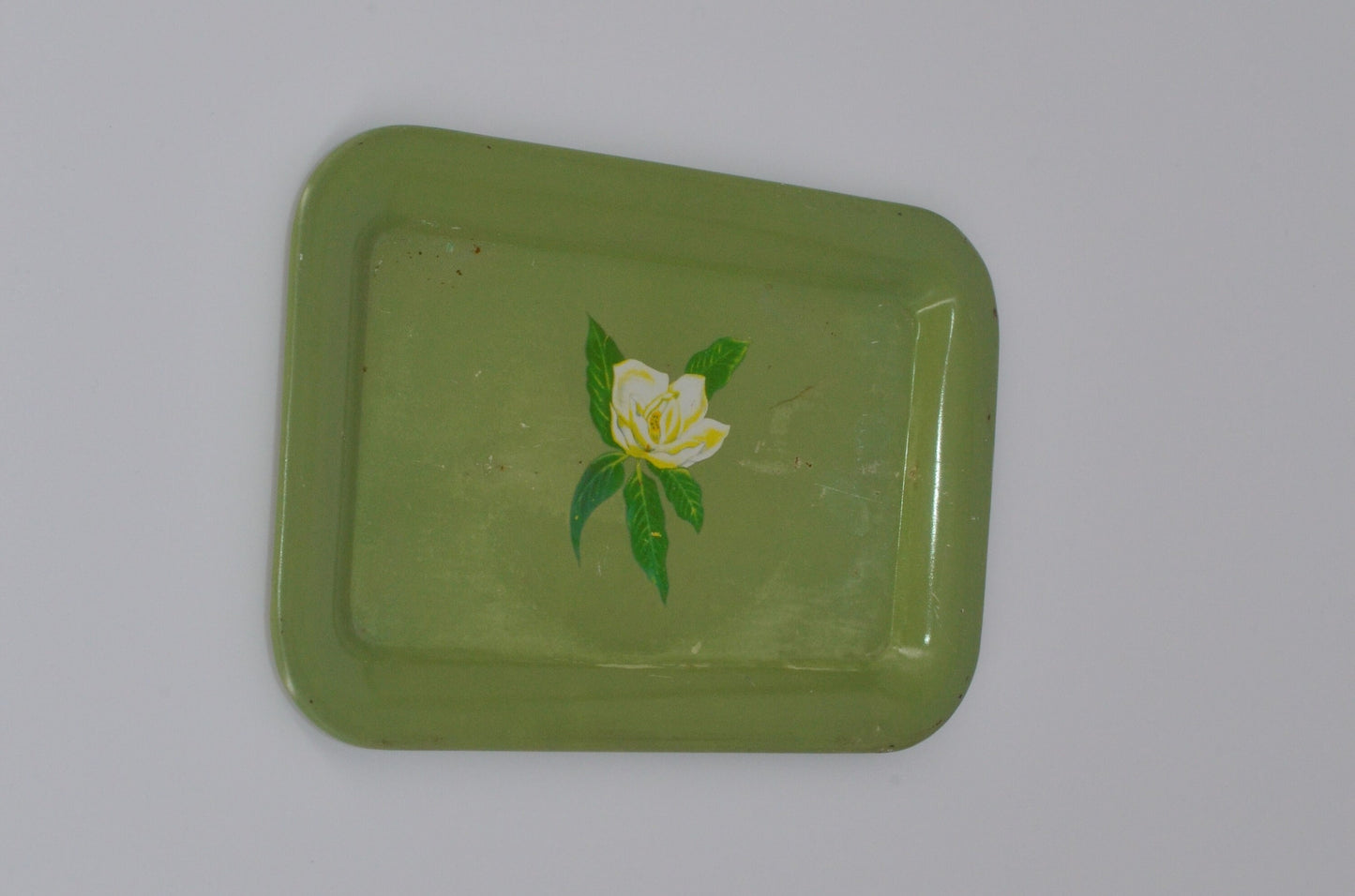 Vintage Green Floral Metal Tray - Mid Century Modern - Vanity Tray, Rolling Tray