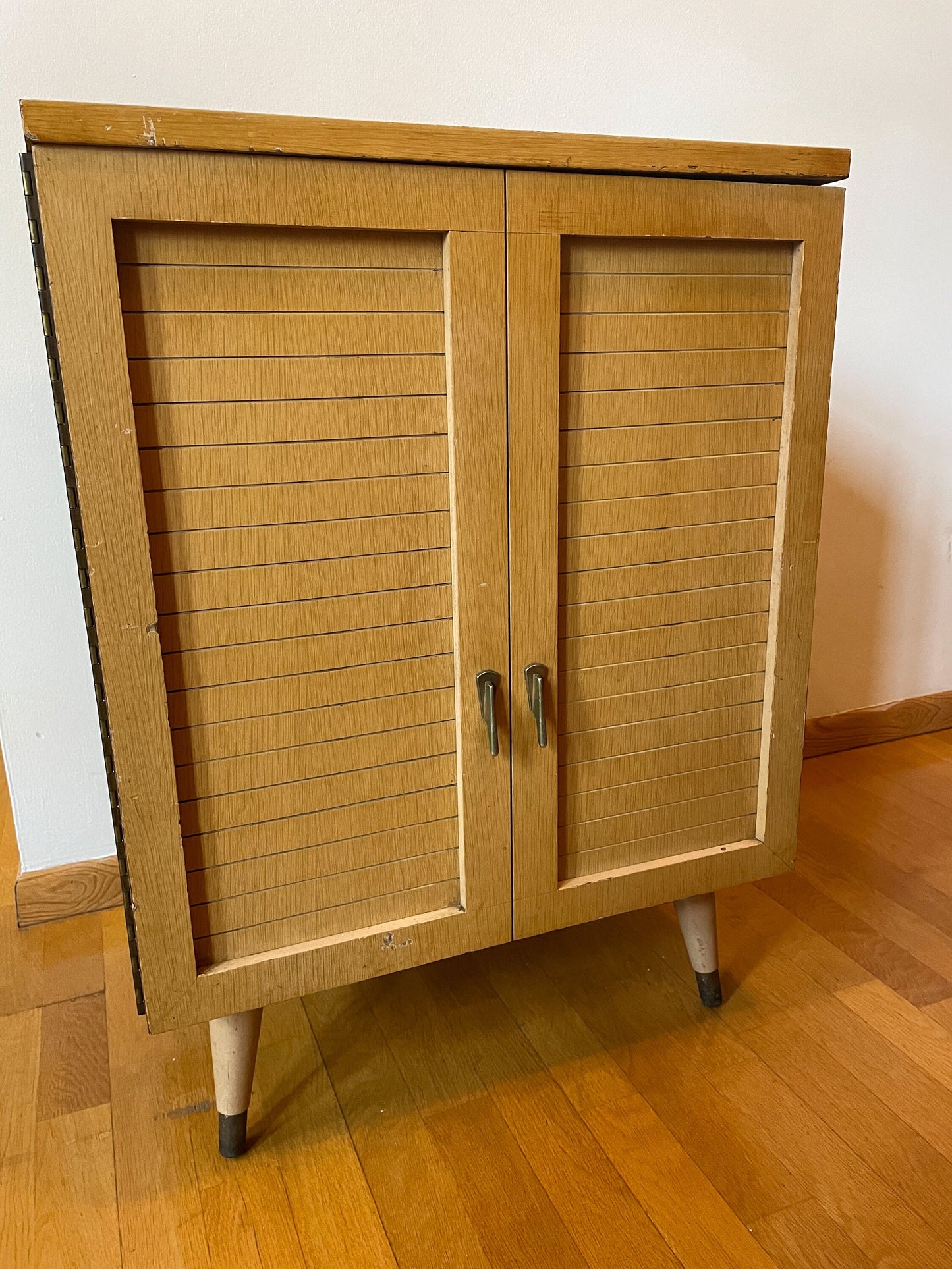 Blonde Wood Mid-Century Record Cabinet - Universal Furniture Inc. - Made in USA