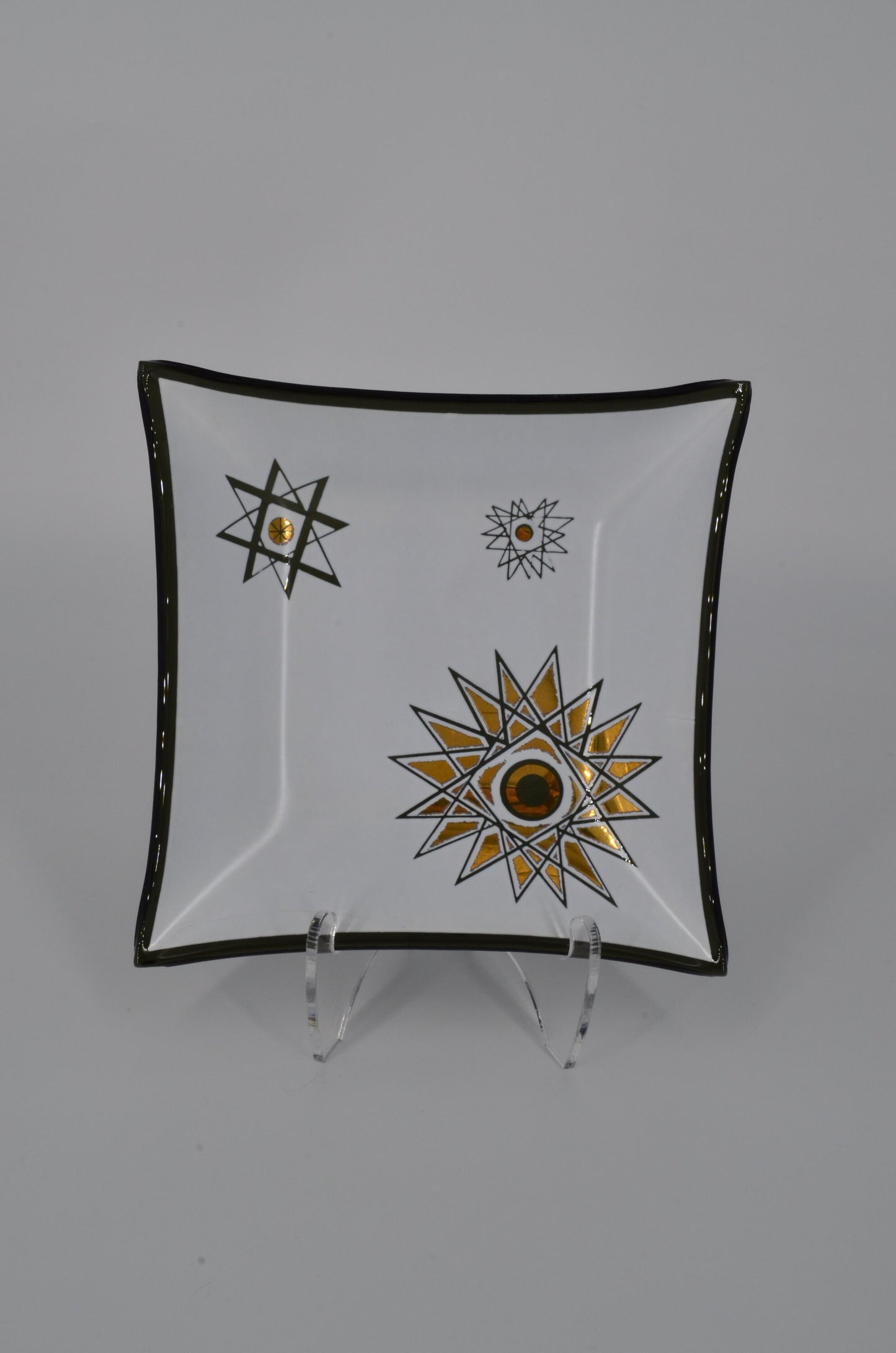 60's Atomic Starburst Midcentury Glass Tray - Semi-Transparent - Gilded Dish