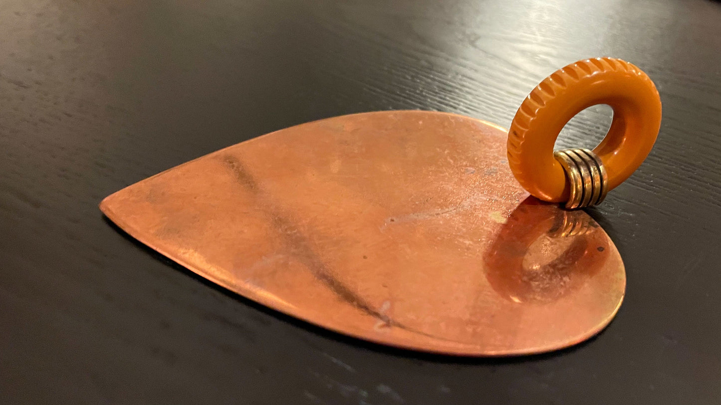 Chase Brass & Copper Co - Heart Shaped Tray - Bakelite Handle