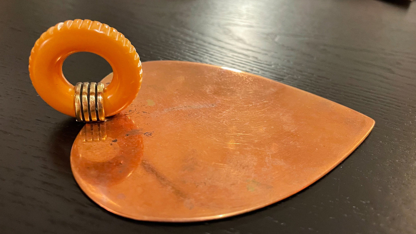 Chase Brass & Copper Co - Heart Shaped Tray - Bakelite Handle