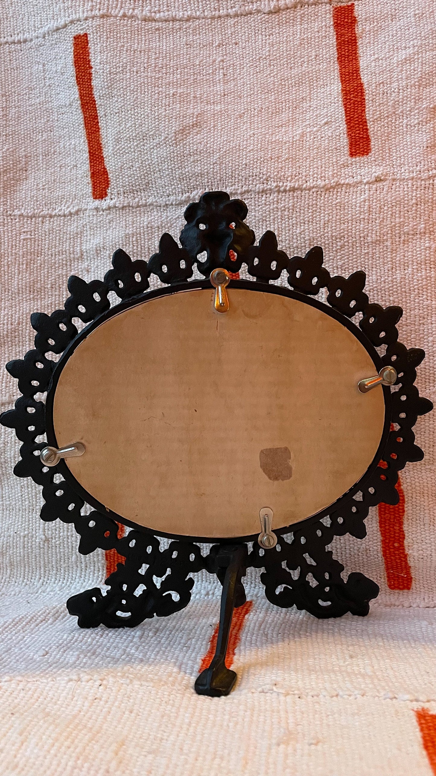 Wrought Iron Tabletop Mirror or Frame - Fleur de Lys Detail - Vintage Frame