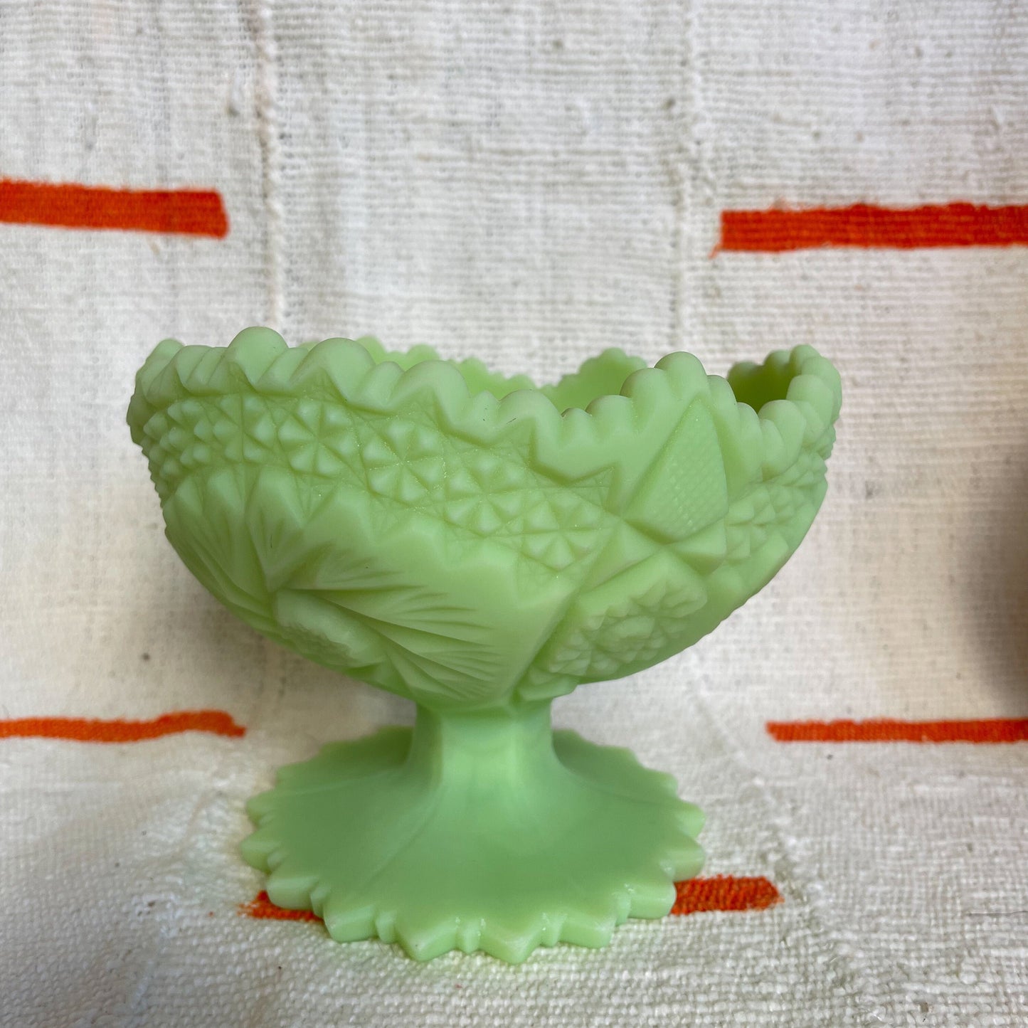 Fenton Compote - Vaseline Satin Glass - Custard Glass - Glows