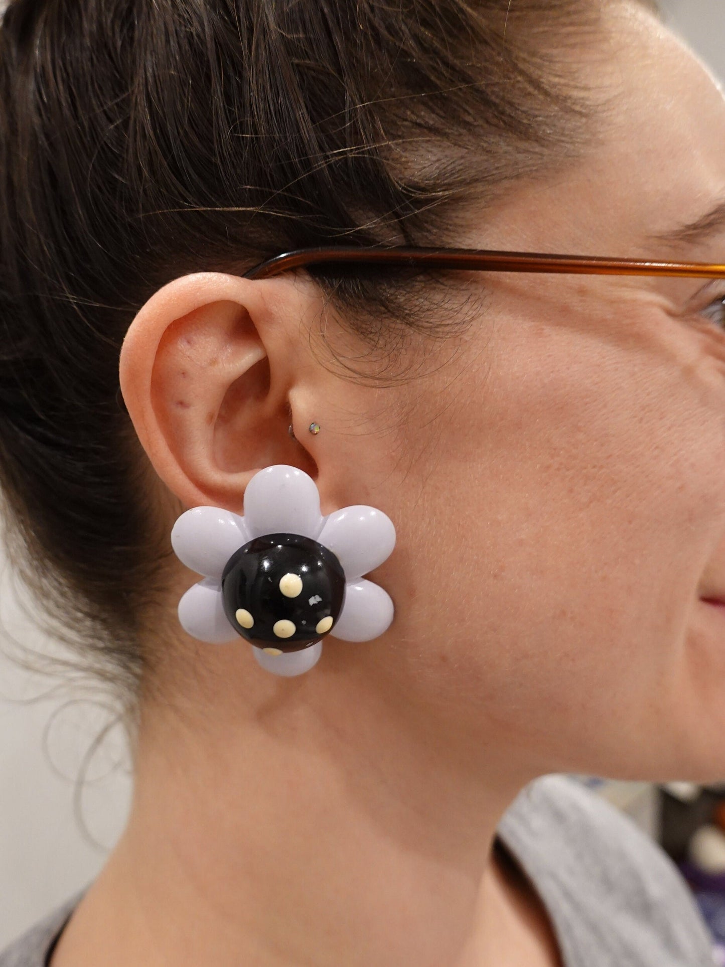 60's Chunky Flower Mod Earrings - Vintage Costume Jewelry