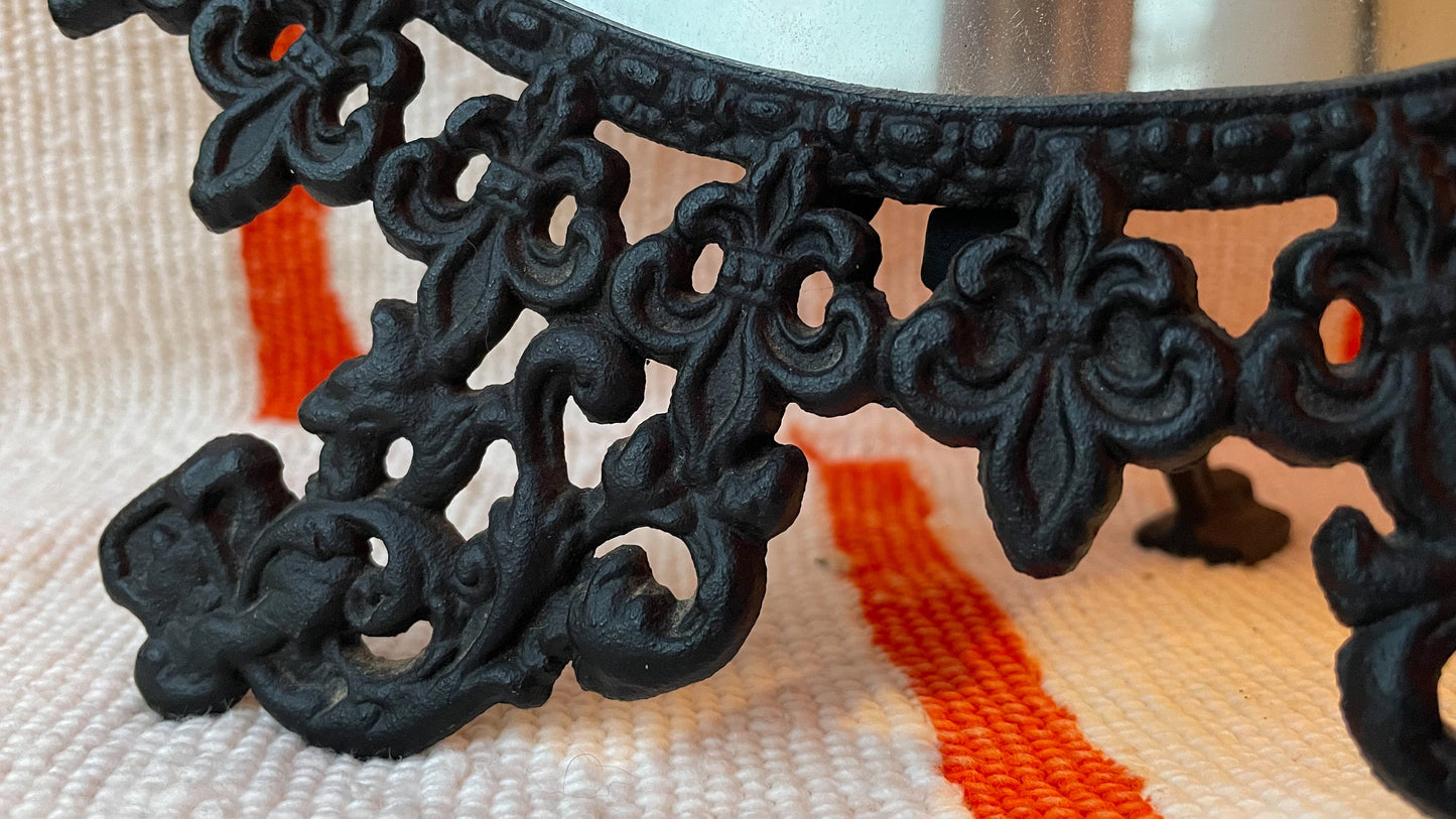Wrought Iron Tabletop Mirror or Frame - Fleur de Lys Detail - Vintage Frame
