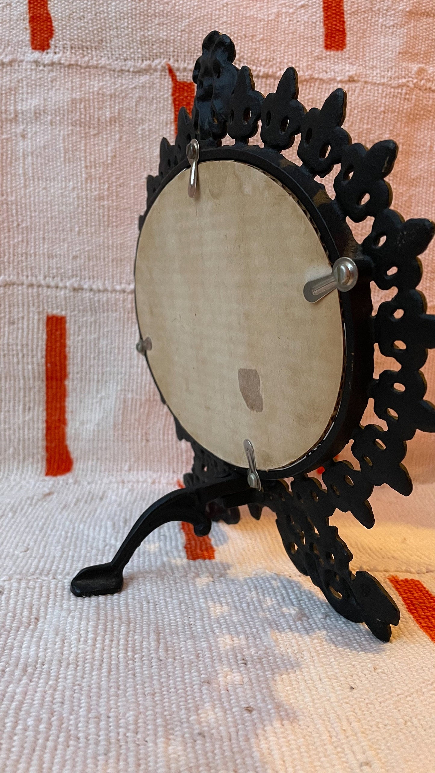 Wrought Iron Tabletop Mirror or Frame - Fleur de Lys Detail - Vintage Frame