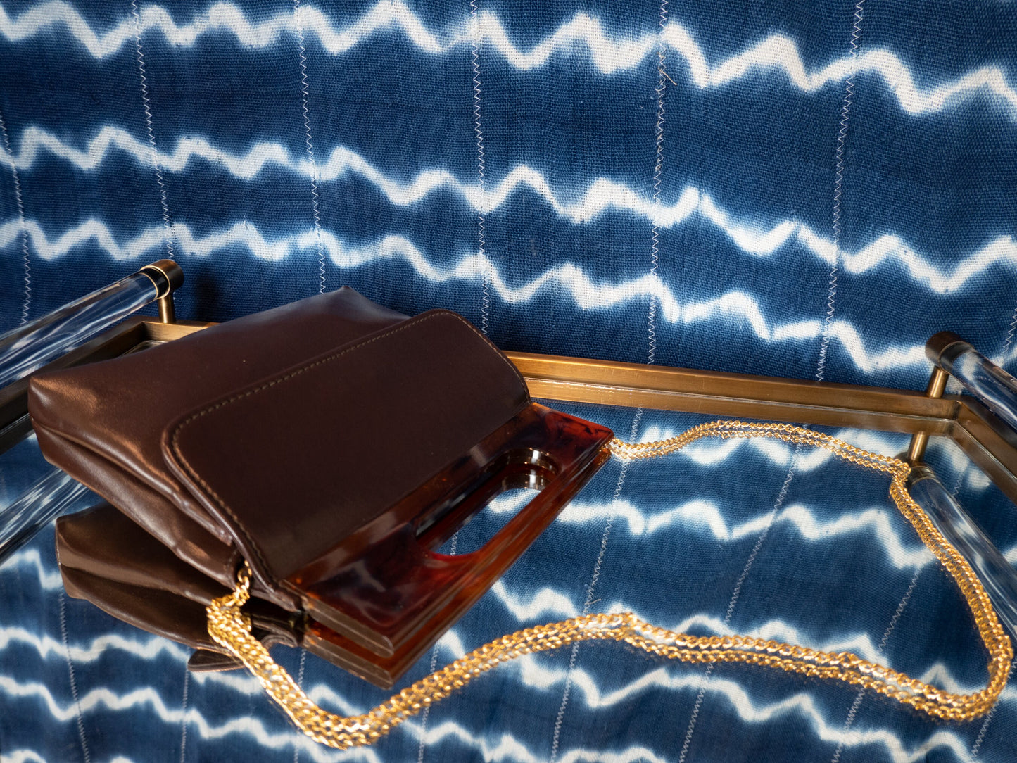 Acrylic Handle Pebbled Leather Vintage Clutch or Crossbody Purse