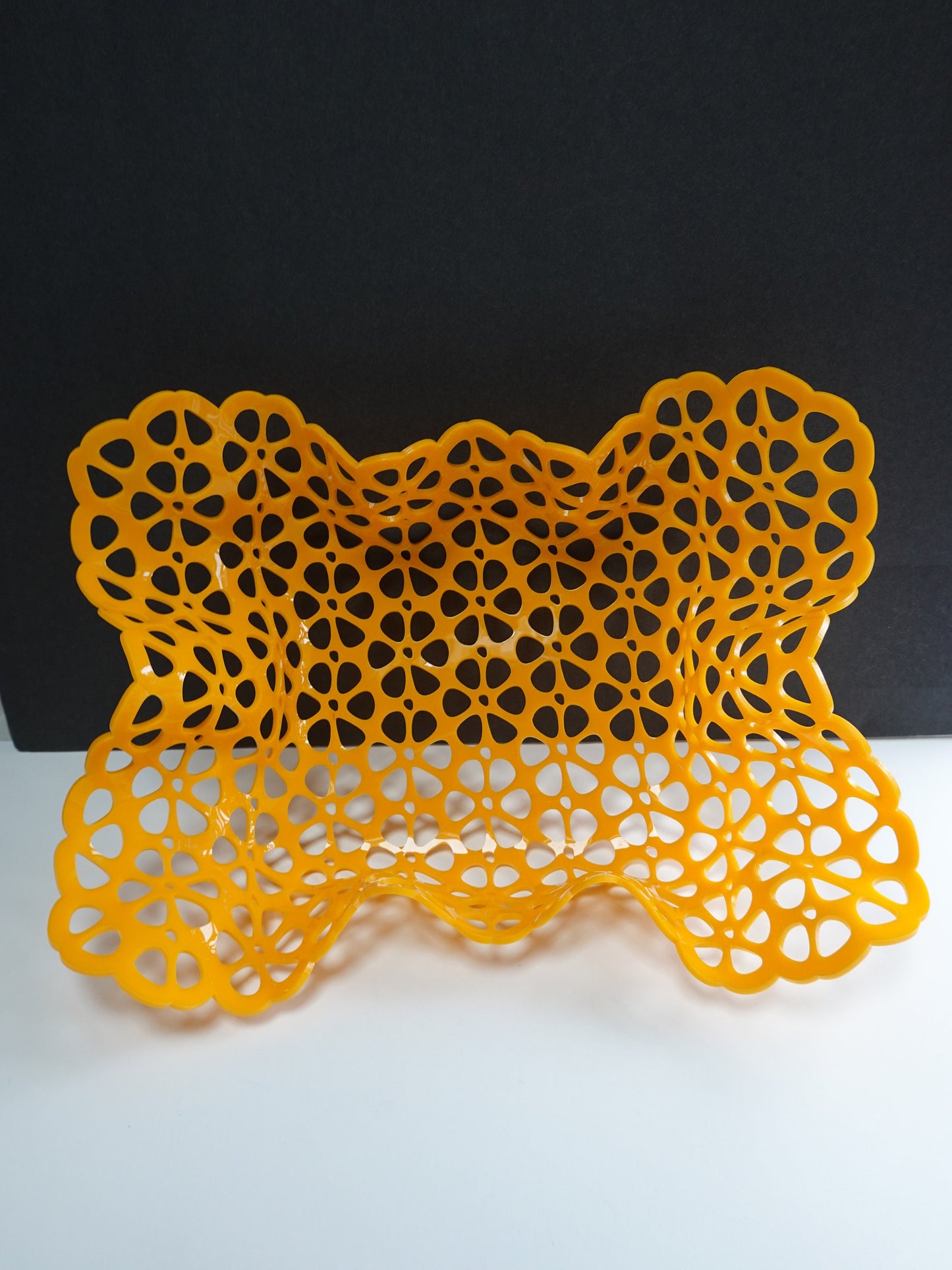 70's Daisy Bowl - Vintage Groovy Catch All Basket - Sunny Yellow Acrylic Bowl