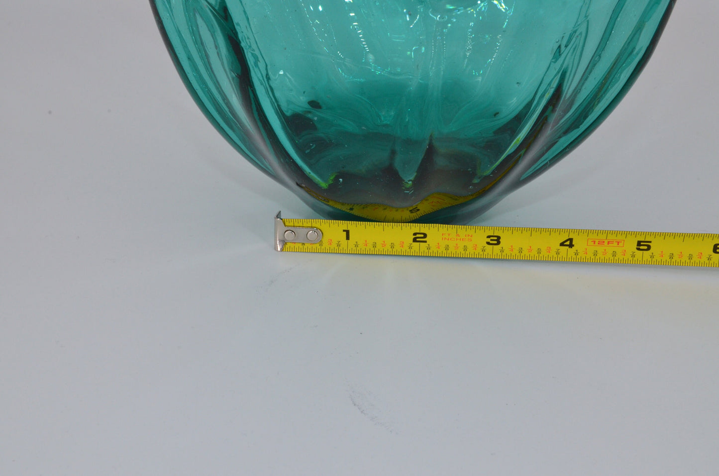 Huge Vintage Italian Glass Bowl - Handmade in Murano - Teal Curly Vase - Centerpiece Vase