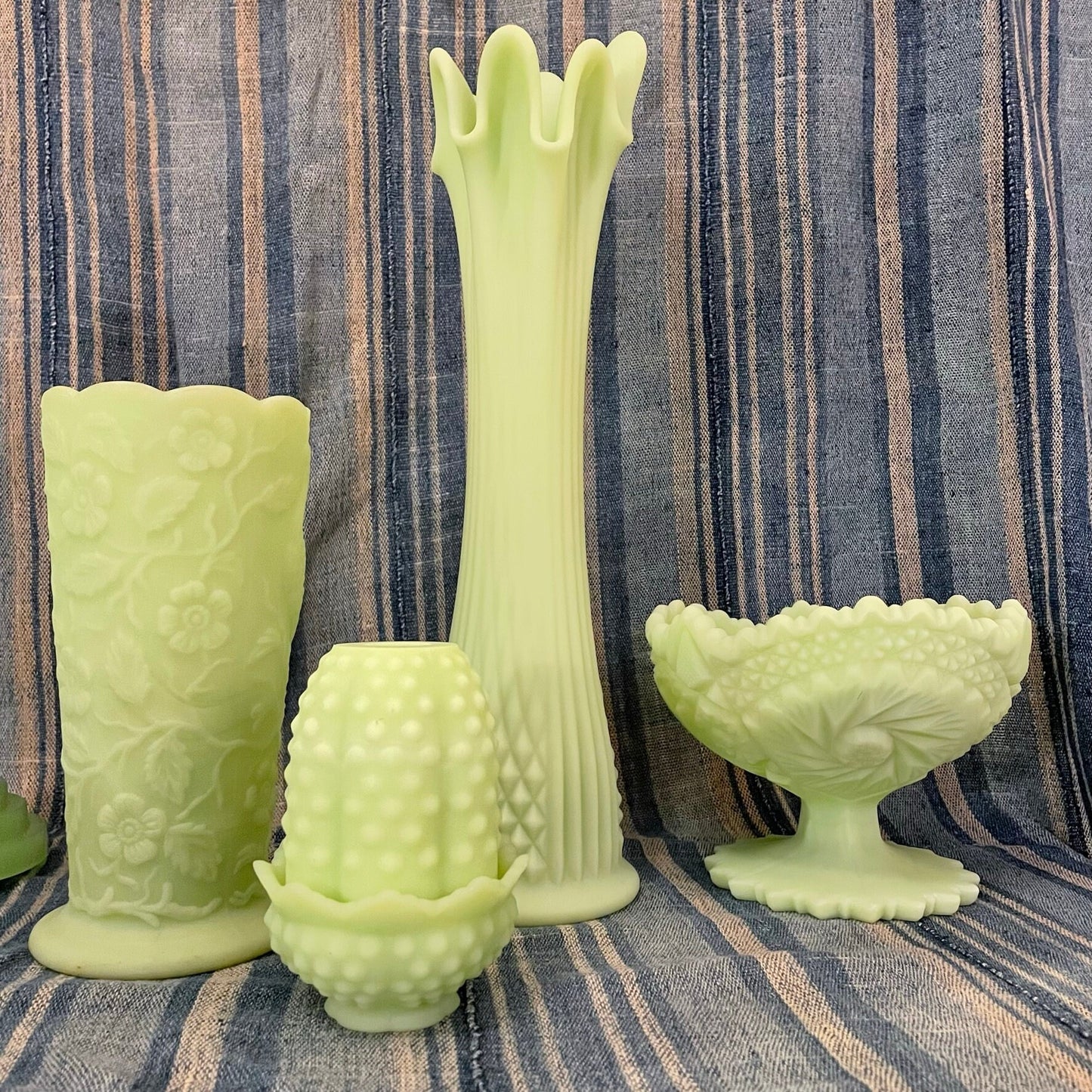 Tea Light - Fenton Hobnail Satin Vaseline Glass Fairy Lamp - Glows under Blacklight - 1974