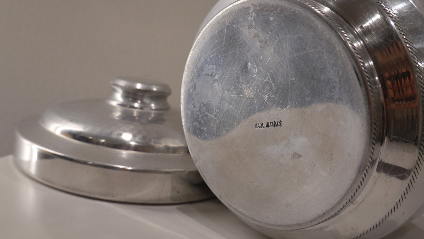 Aluminum Ice Bucket - Made in Italy - Hammered Metal Planter - Vintage Mid-Century Modern