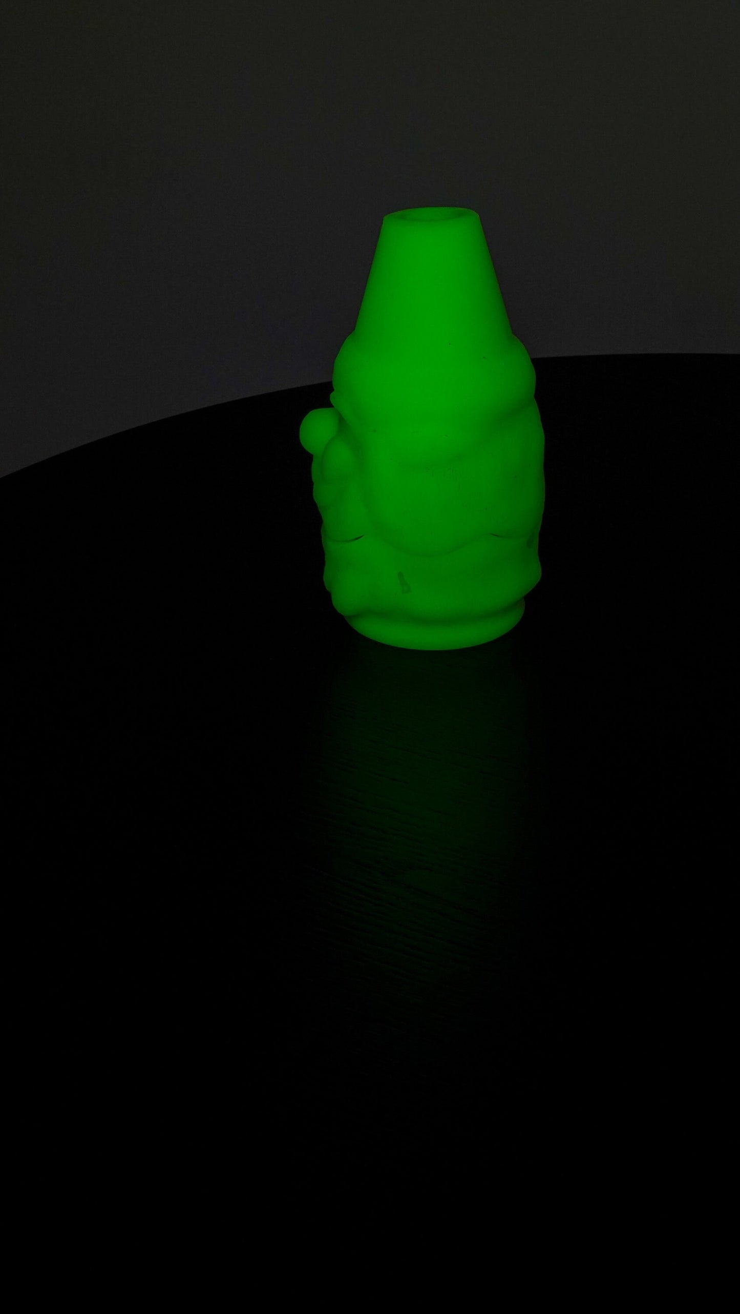 Santa Tea Light Holder - Fenton Fairy Light - Satin Vaseline Glass - Glows in Blacklight - Christmas in July UV Glass