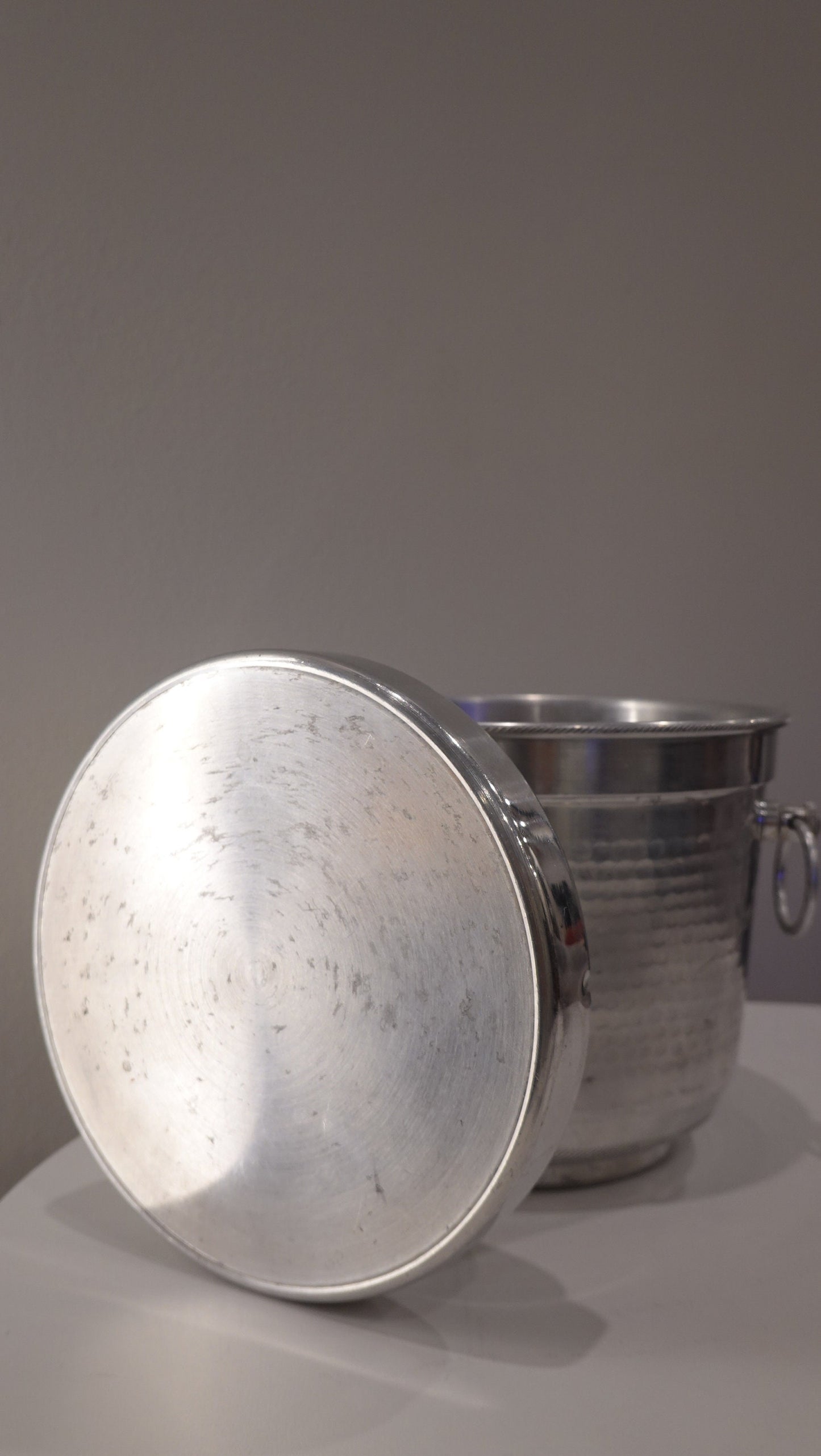 Aluminum Ice Bucket - Made in Italy - Hammered Metal Planter - Vintage Mid-Century Modern