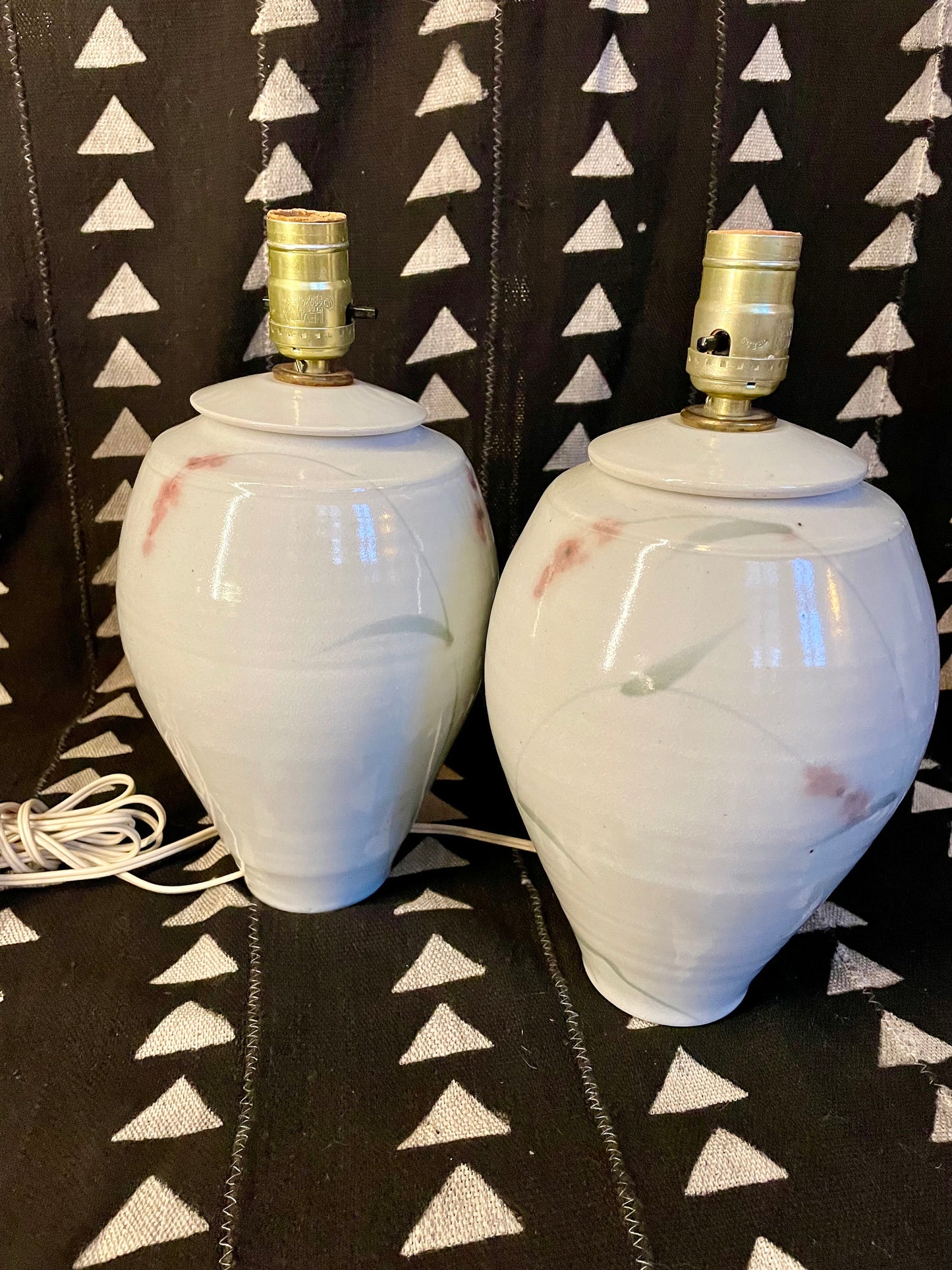 80's Cherry Blossom Lamps - Ceramic - Vintage Ginger Jar Lamp Hand Painted - Artisan Made