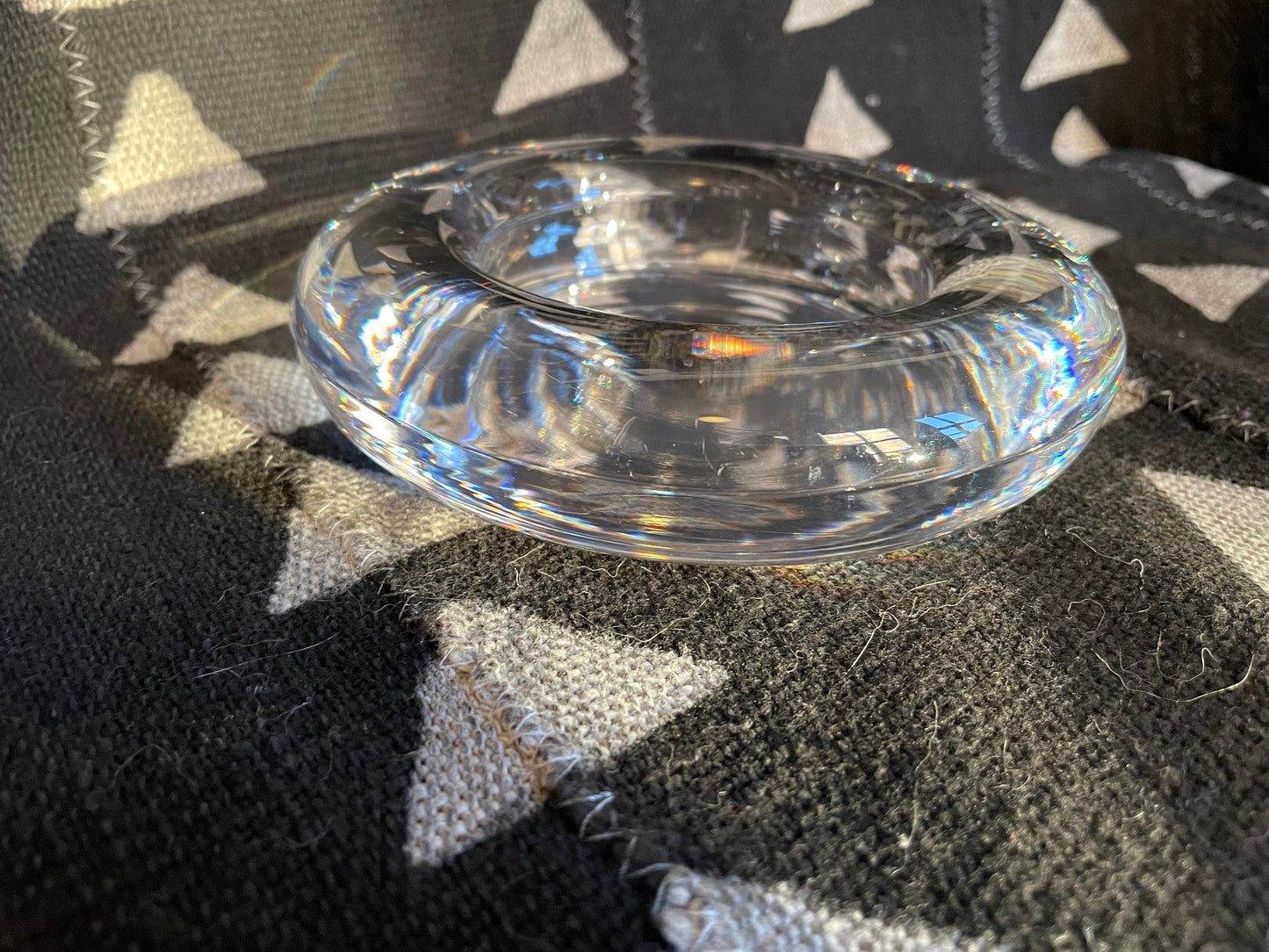 Vintage Solid Glass, Crystal Low Profile Dish, Candle Holder