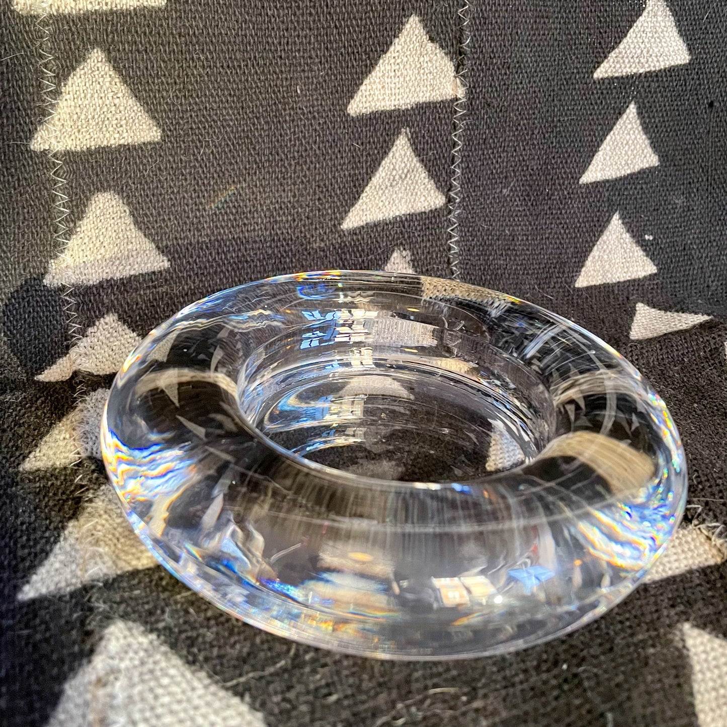 Vintage Solid Glass, Crystal Low Profile Dish, Candle Holder