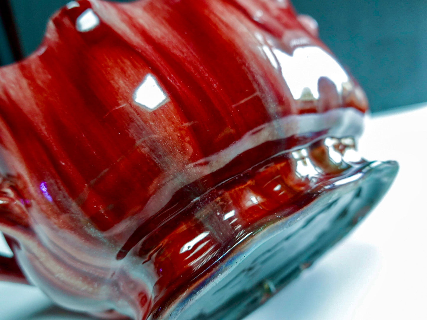 Low Planter - French Art Nouveau - Clement Massier - Low Ceramic Planter - Cranberry Turquoise Glaze - Vintage Centerpiece Bowl