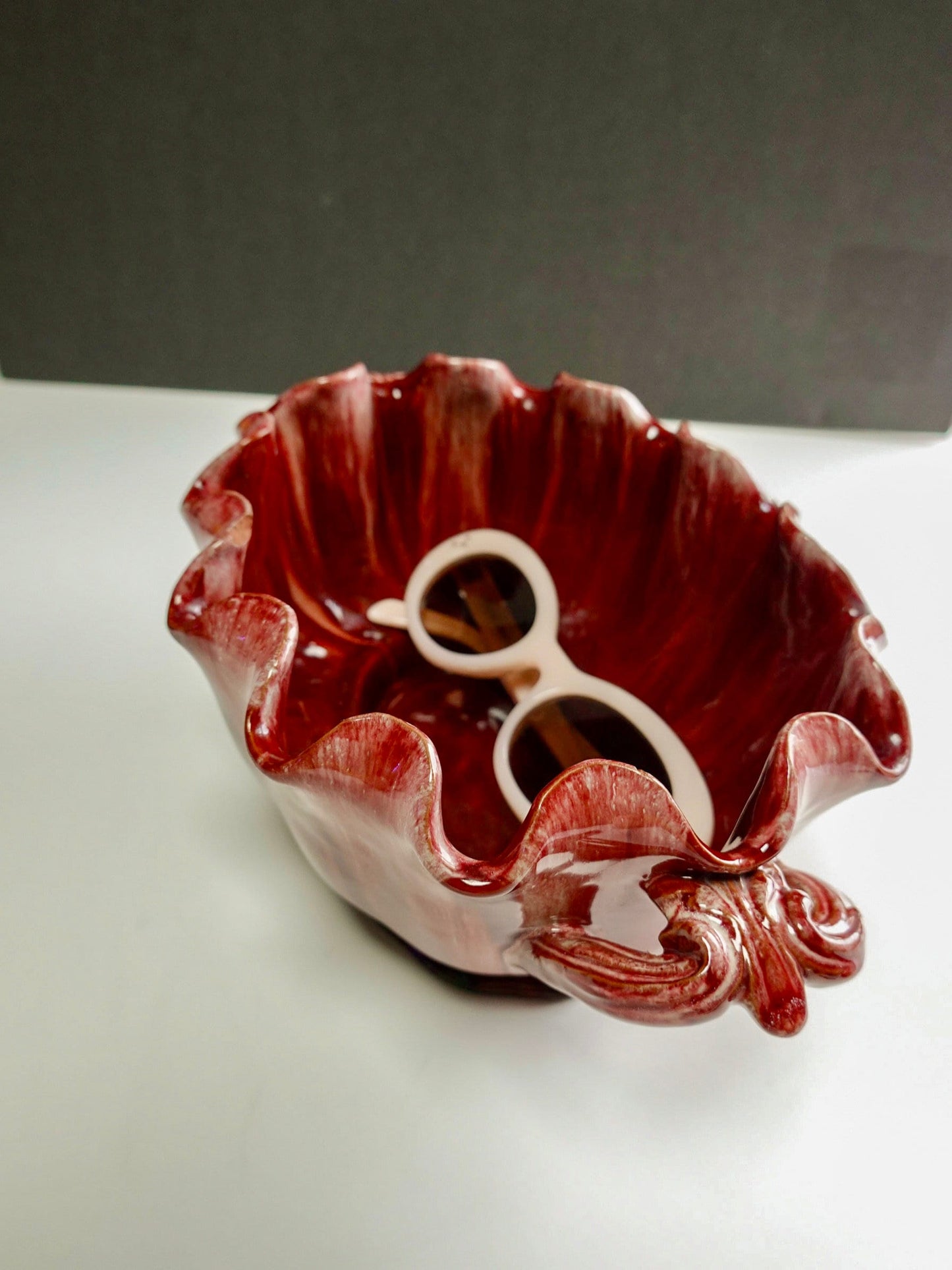 Low Planter - French Art Nouveau - Clement Massier - Low Ceramic Planter - Cranberry Turquoise Glaze - Vintage Centerpiece Bowl