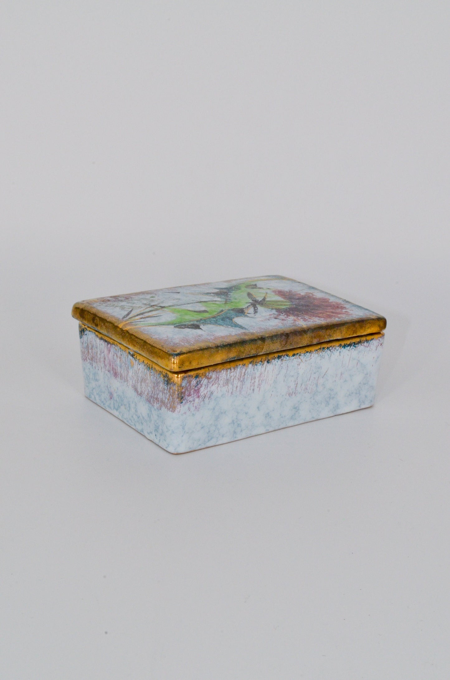 20's Handmade Ceramic Box - Gilded Floral Handmade Art Pottery - Made in Italy