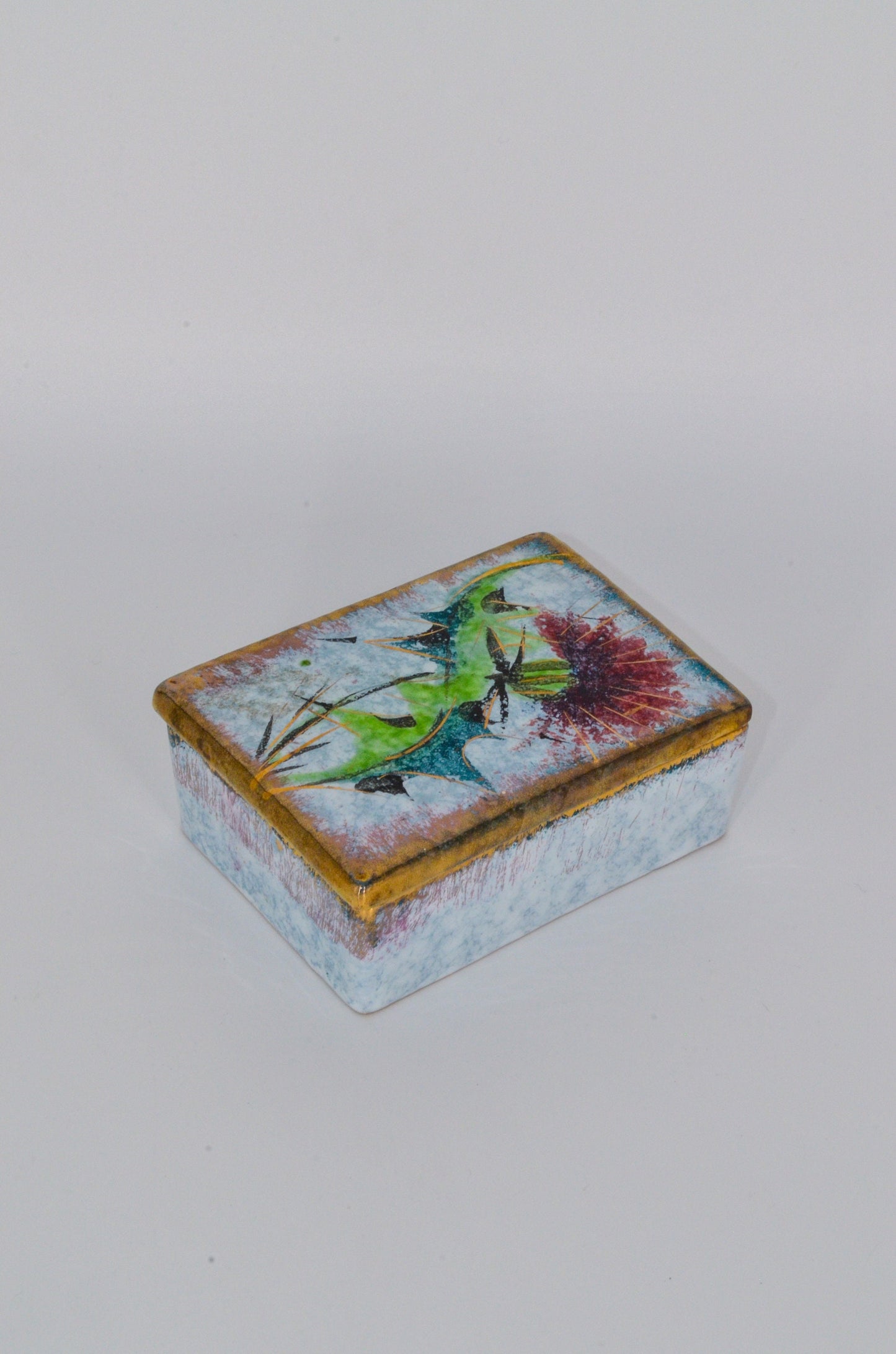 20's Handmade Ceramic Box - Gilded Floral Handmade Art Pottery - Made in Italy