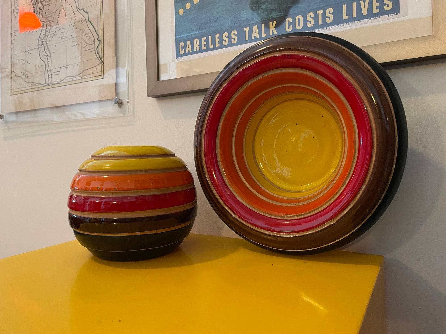 Bitossi Ceramiche Centerpiece Bowl - 1968 - Ceramic Banded Gradient Centerpiece - Italian Ceramic - Mid-Century Ceramic Vase - Aldo Londi