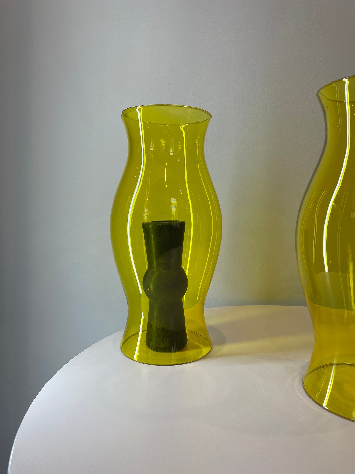 Large Vintage Blown Glass Hurricane - Lime Green Glass - Vintage Tabletop Hurricane