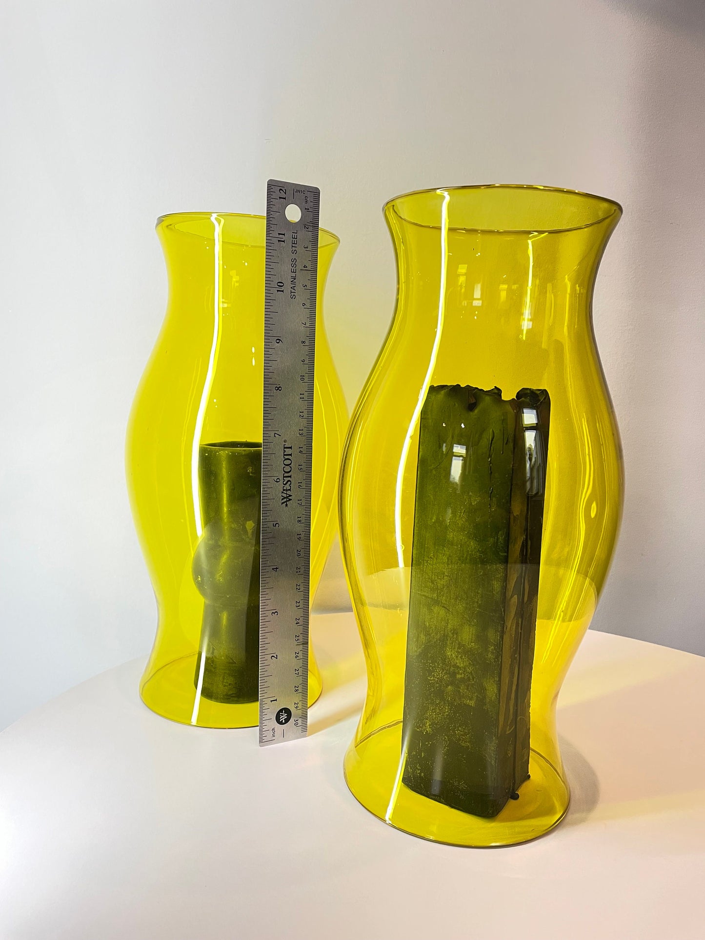 Large Vintage Blown Glass Hurricane - Lime Green Glass - Vintage Tabletop Hurricane
