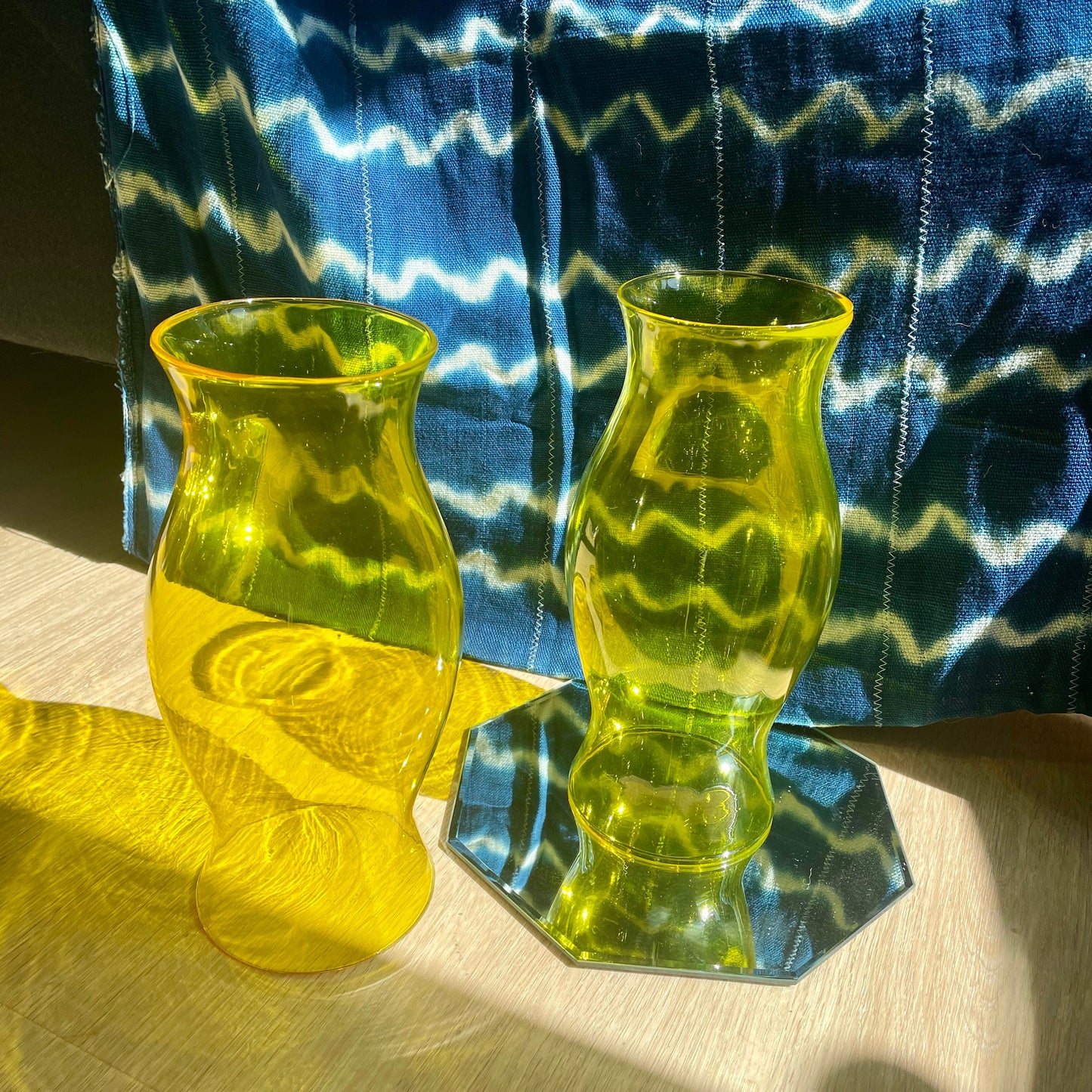 Large Vintage Blown Glass Hurricane - Lime Green Glass - Vintage Tabletop Hurricane