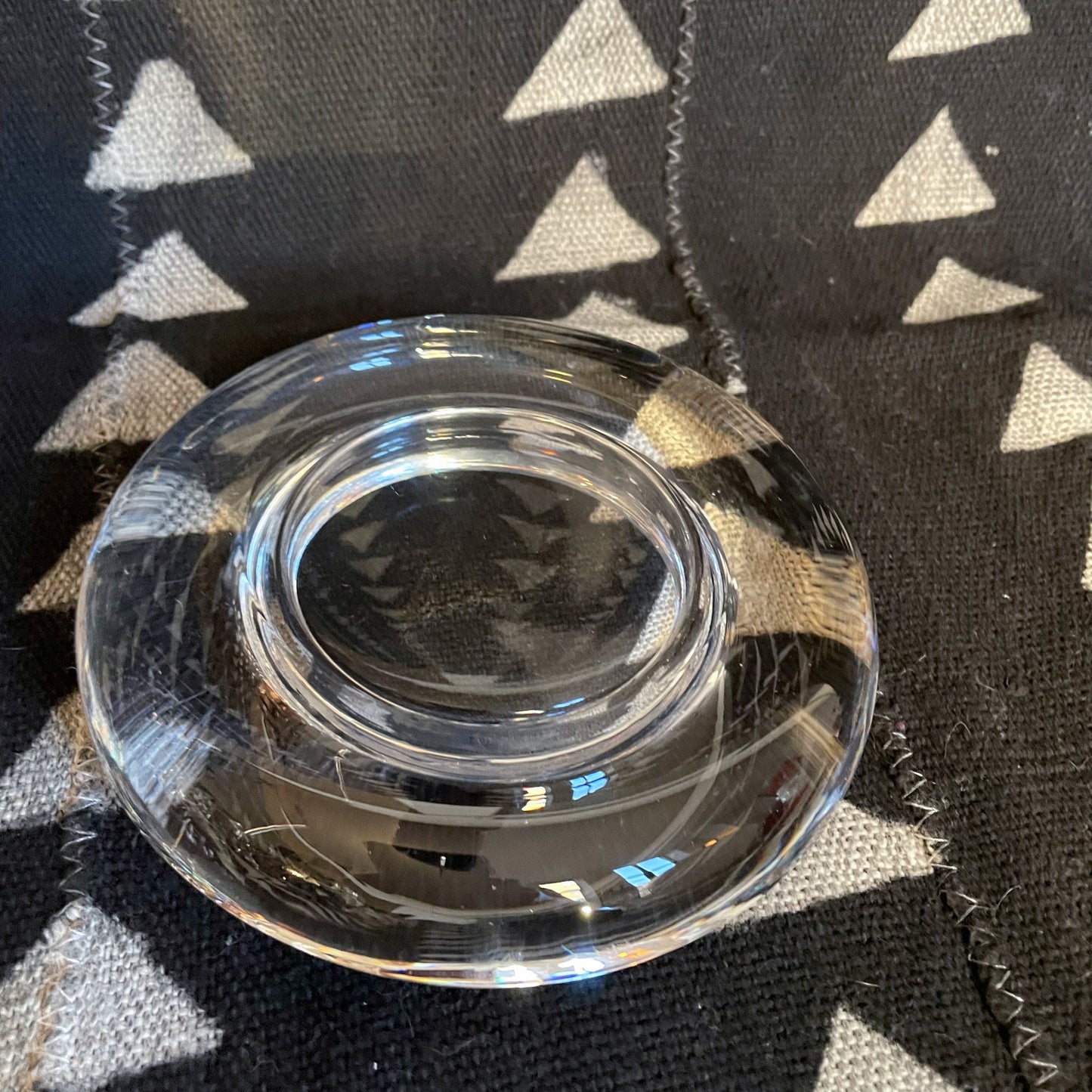 Vintage Solid Glass, Crystal Low Profile Dish, Candle Holder