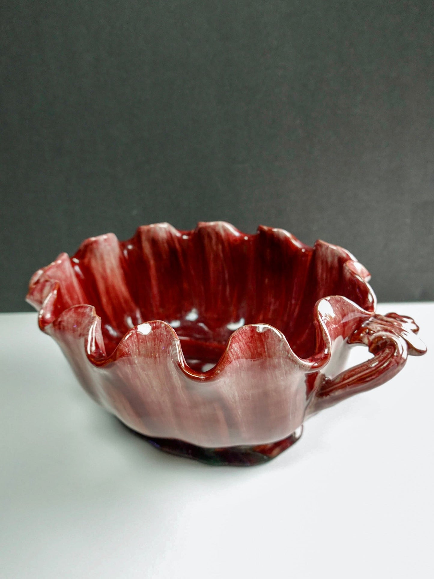 Low Planter - French Art Nouveau - Clement Massier - Low Ceramic Planter - Cranberry Turquoise Glaze - Vintage Centerpiece Bowl
