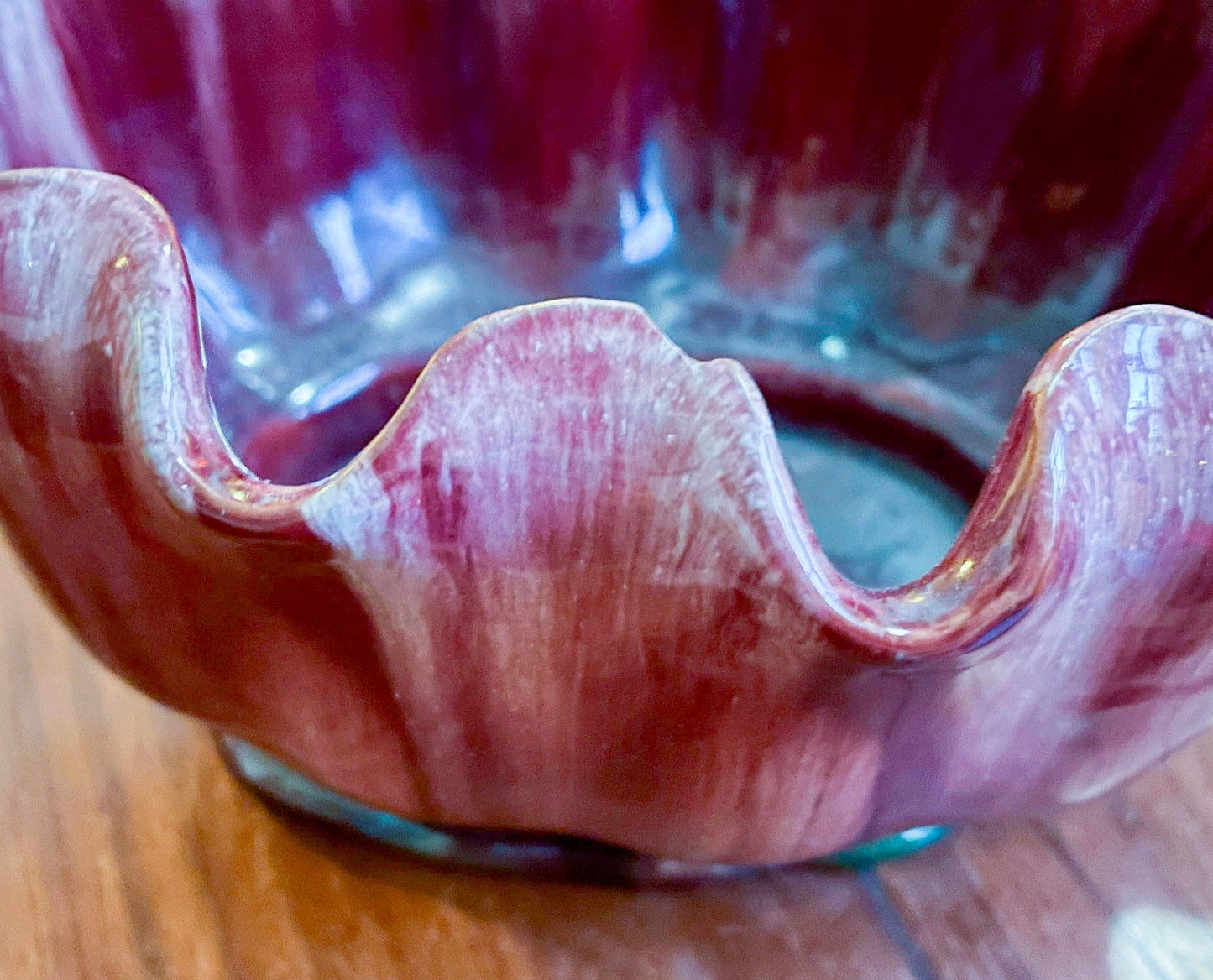 Low Planter - French Art Nouveau - Clement Massier - Low Ceramic Planter - Cranberry Turquoise Glaze - Vintage Centerpiece Bowl