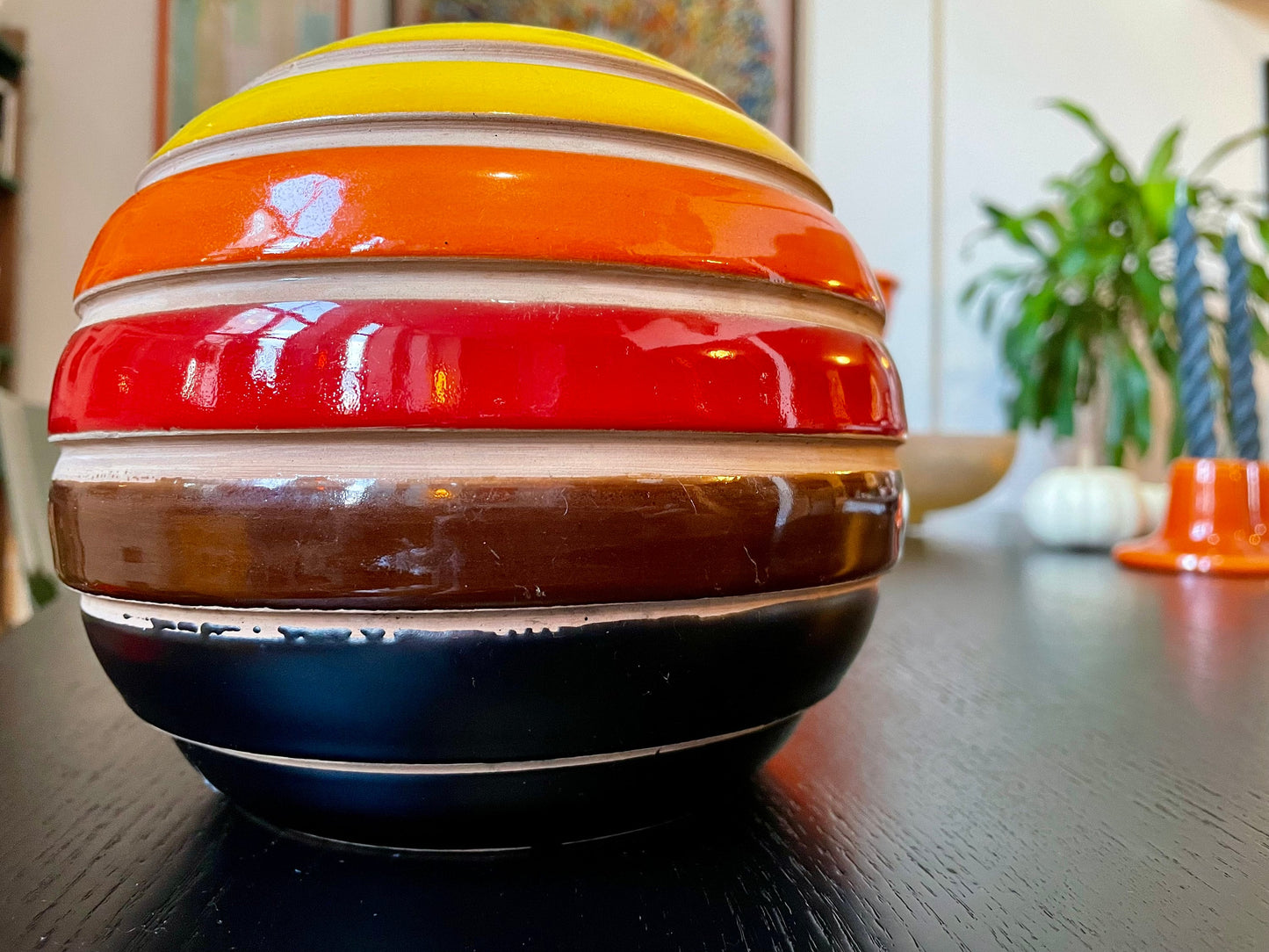 Bitossi Ceramiche Spherical Vase - 1968 - Ceramic Banded Gradient Vase - Italian Ceramic - Mid-Century Ceramic Vase
