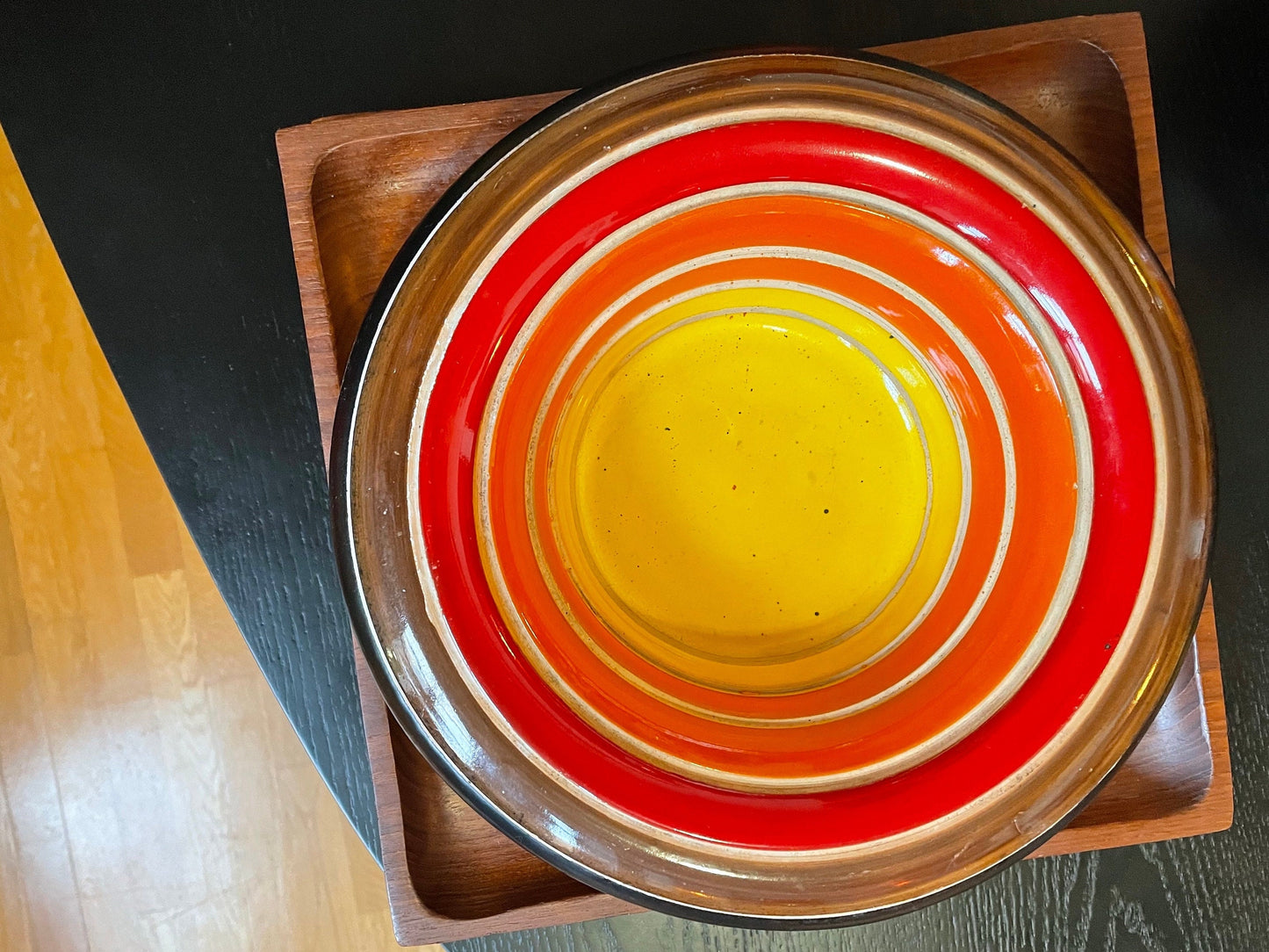Bitossi Ceramiche Centerpiece Bowl - 1968 - Ceramic Banded Gradient Centerpiece - Italian Ceramic - Mid-Century Ceramic Vase - Aldo Londi