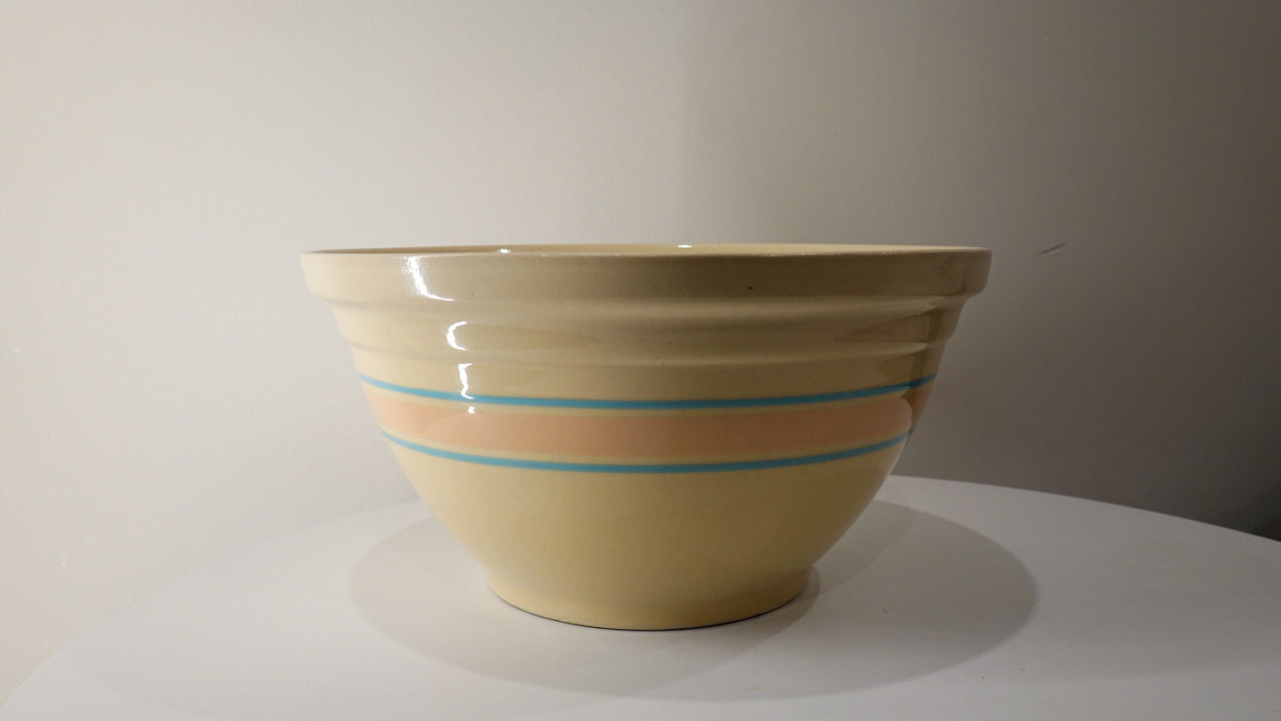 Vintage McCoy Pottery Oven Ware Bowls - 8", 10" 12" - Heavy Duty Mixing Bowls - Blue and Pink Banded - Vintage Kitchen Supplies - Stoneware