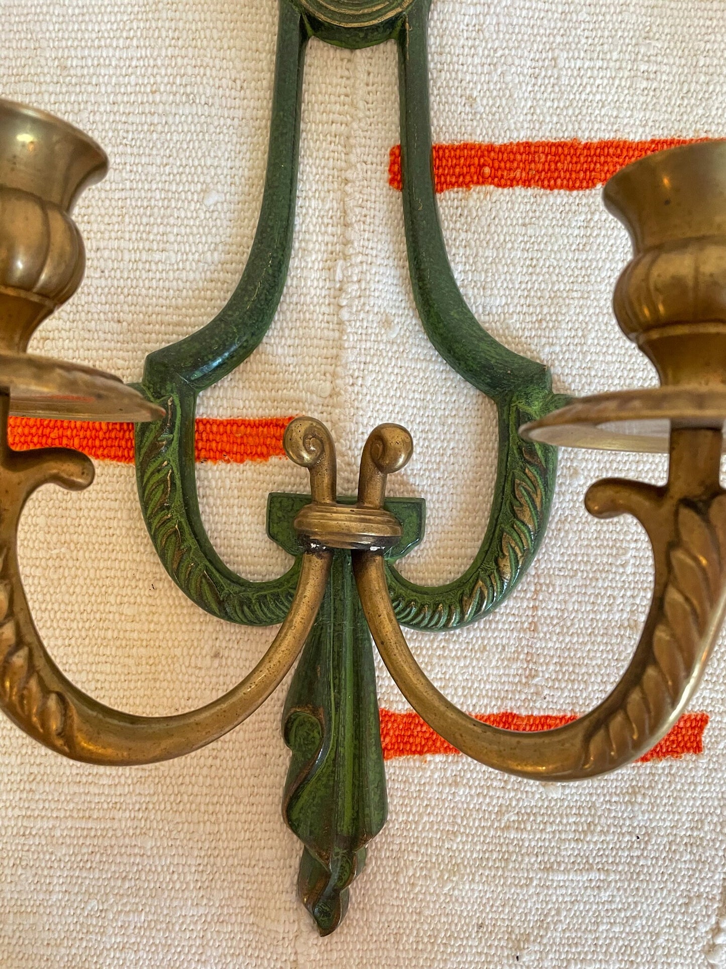 Pair of Brass Wall Sconces - Wall Mounted Double Arm Candle Holder - Vintage Candle Holder