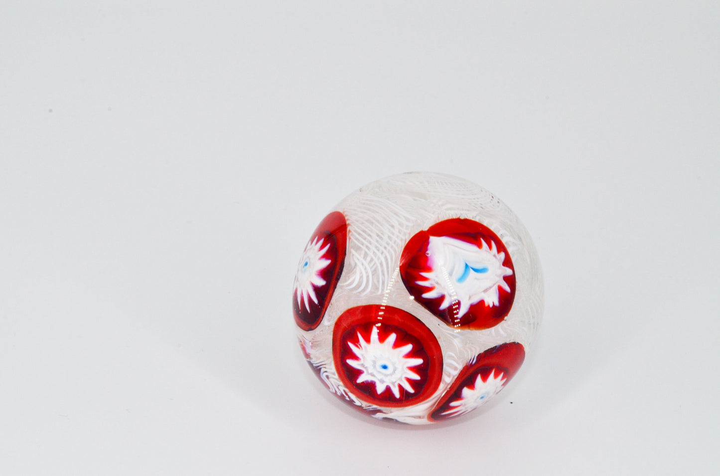 Millefiori Glass Paperweight - Vintage - Latticino - Millefiori on White Lace - Murano Glass Paperweight Mid-Century Modern