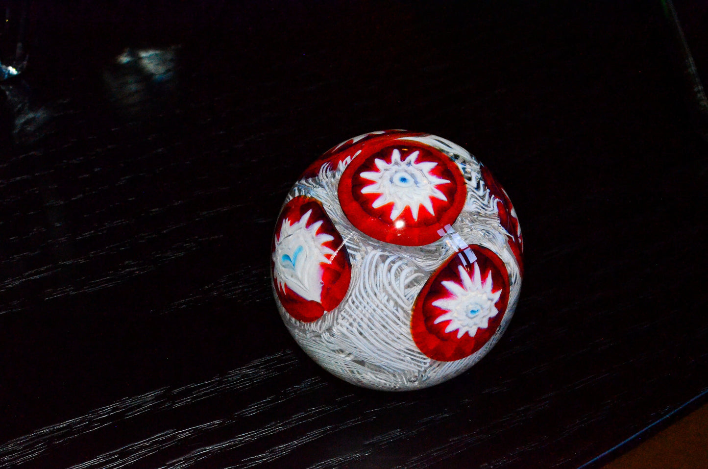 Millefiori Glass Paperweight - Vintage - Latticino - Millefiori on White Lace - Murano Glass Paperweight Mid-Century Modern
