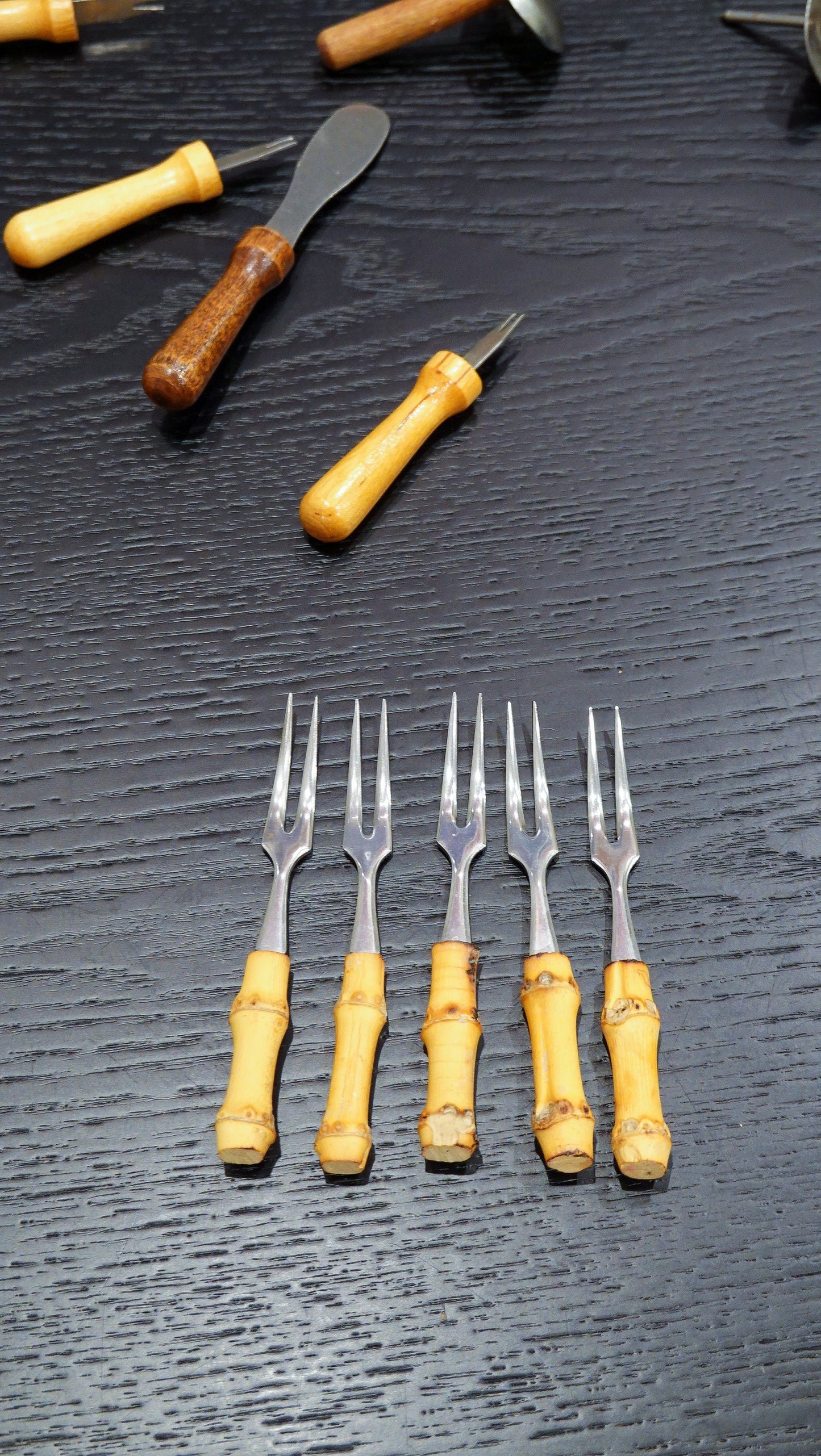 Hors d'oeuvre Set - Skewers, Forks, Olive Picks, Cheese Knives - Vintage Appetizer Utensils - Wood, Bamboo & Stainless Steel Japanese CLEAN