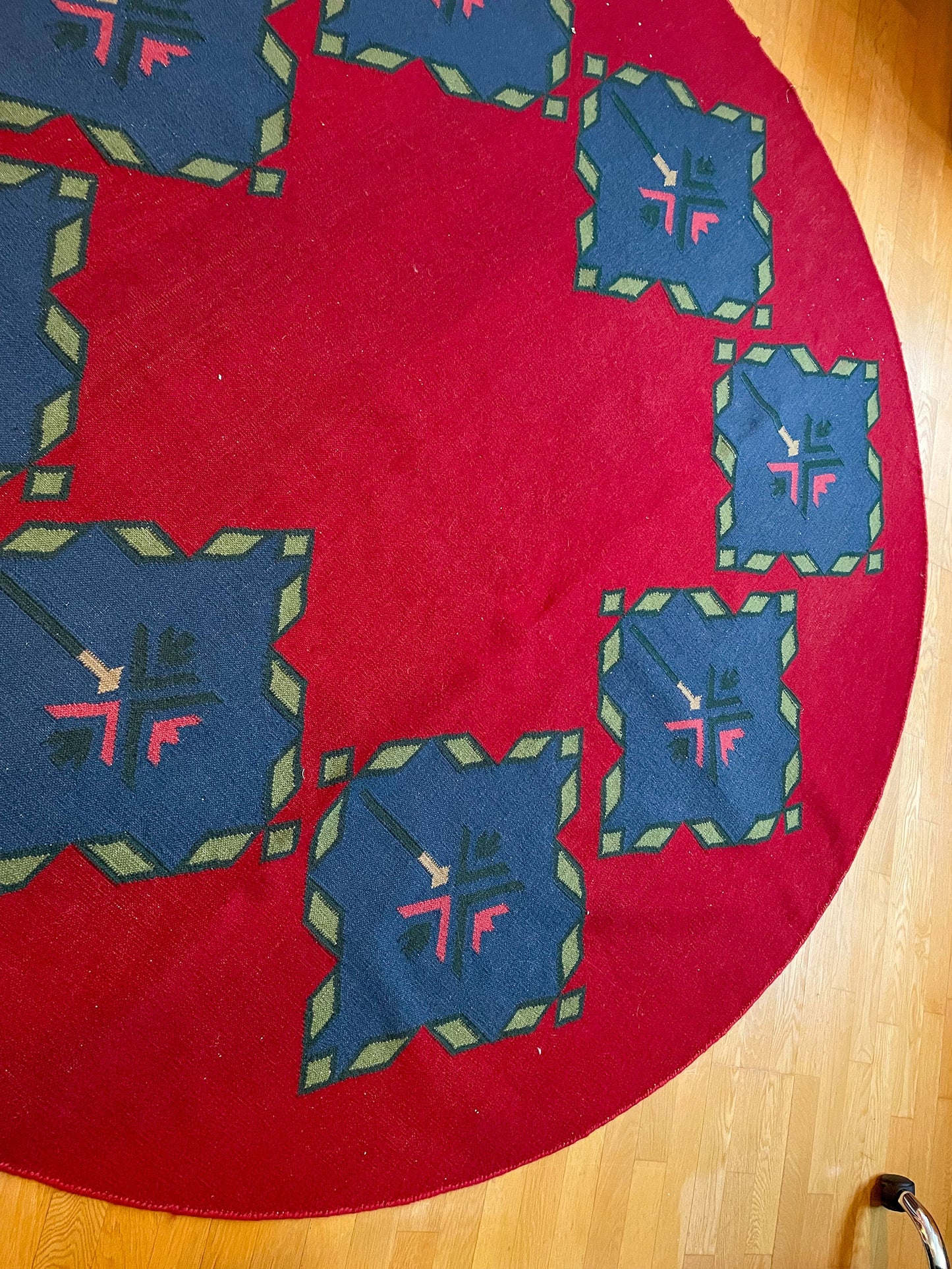 7 Foot Circle Carpet - Handwoven Wool Geometric Area Rug - Vintage Kilim Rug